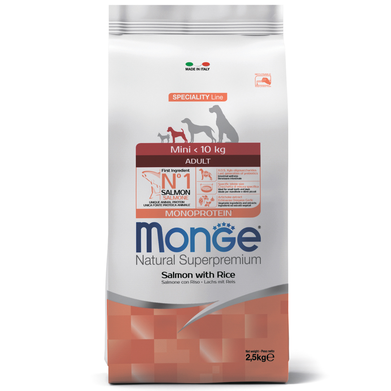 Сухой корм Monge Dog Speciality Line Monoprotein Mini для взрослых собак мелких пород, из лосося с рисом 2,5 кг