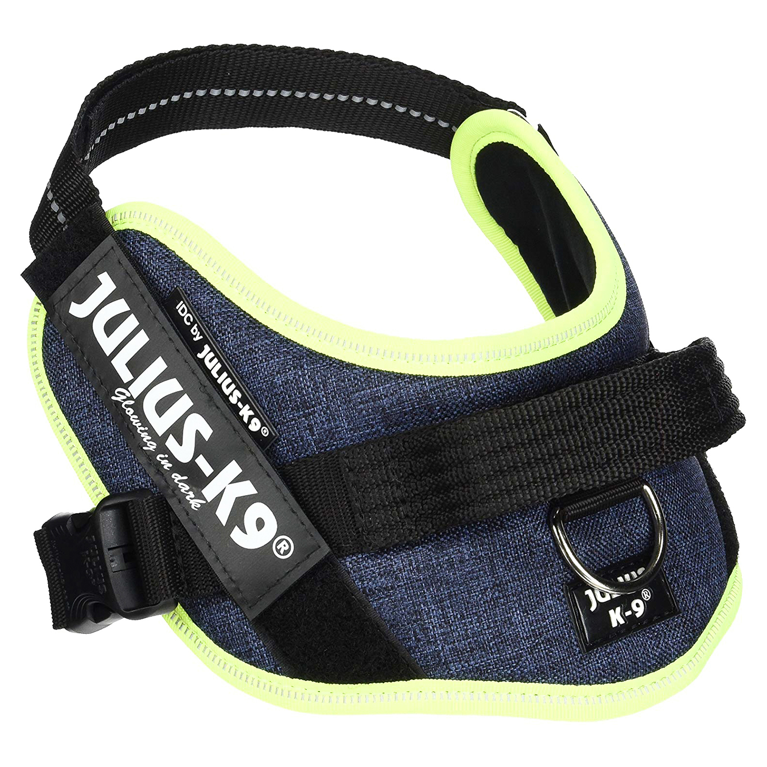 JULIUS-K9 шлейка для собак IDC®-Powerharness XS/Mini-Mini (40-53см/ 4-7кг), джинса-зеленый неон СКИДКА 40%