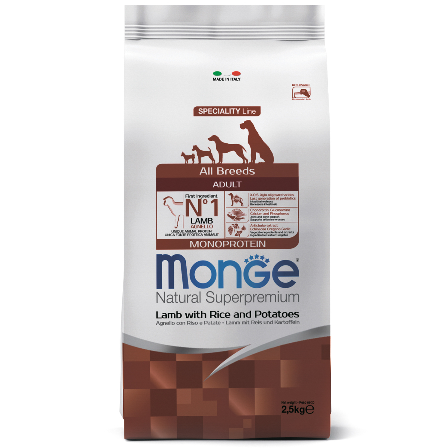 Сухой корм Monge Dog Speciality Line Monoprotein для взрослых собак всех пород, из ягненка с рисом и картофелем 2,5 кг