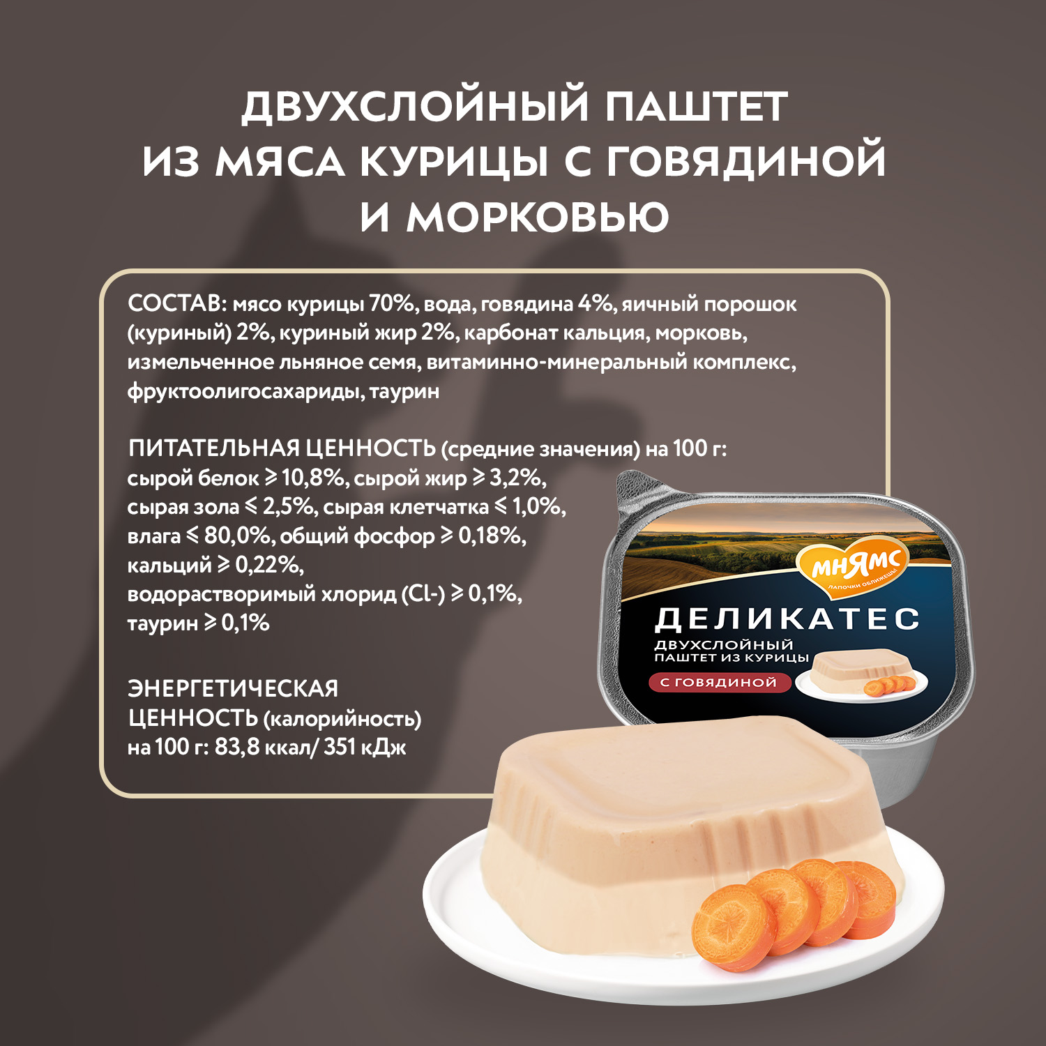 Влажный корм Мнямс Деликатес для взрослых и стерилизованных кошек «Ассорти двухслойных паштетов» 40 г х 6 шт.