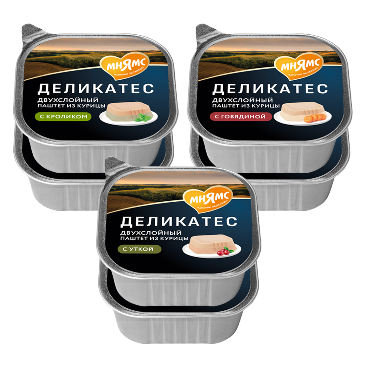 Влажный корм Мнямс Деликатес для взрослых и стерилизованных кошек «Ассорти двухслойных паштетов» 40 г х 6 шт.