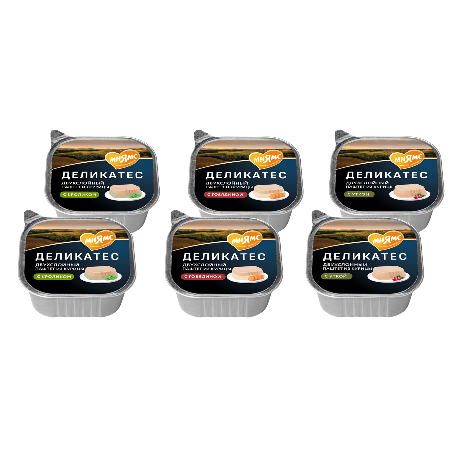 Влажный корм Мнямс Деликатес для взрослых и стерилизованных кошек «Ассорти двухслойных паштетов» 40 г х 6 шт.