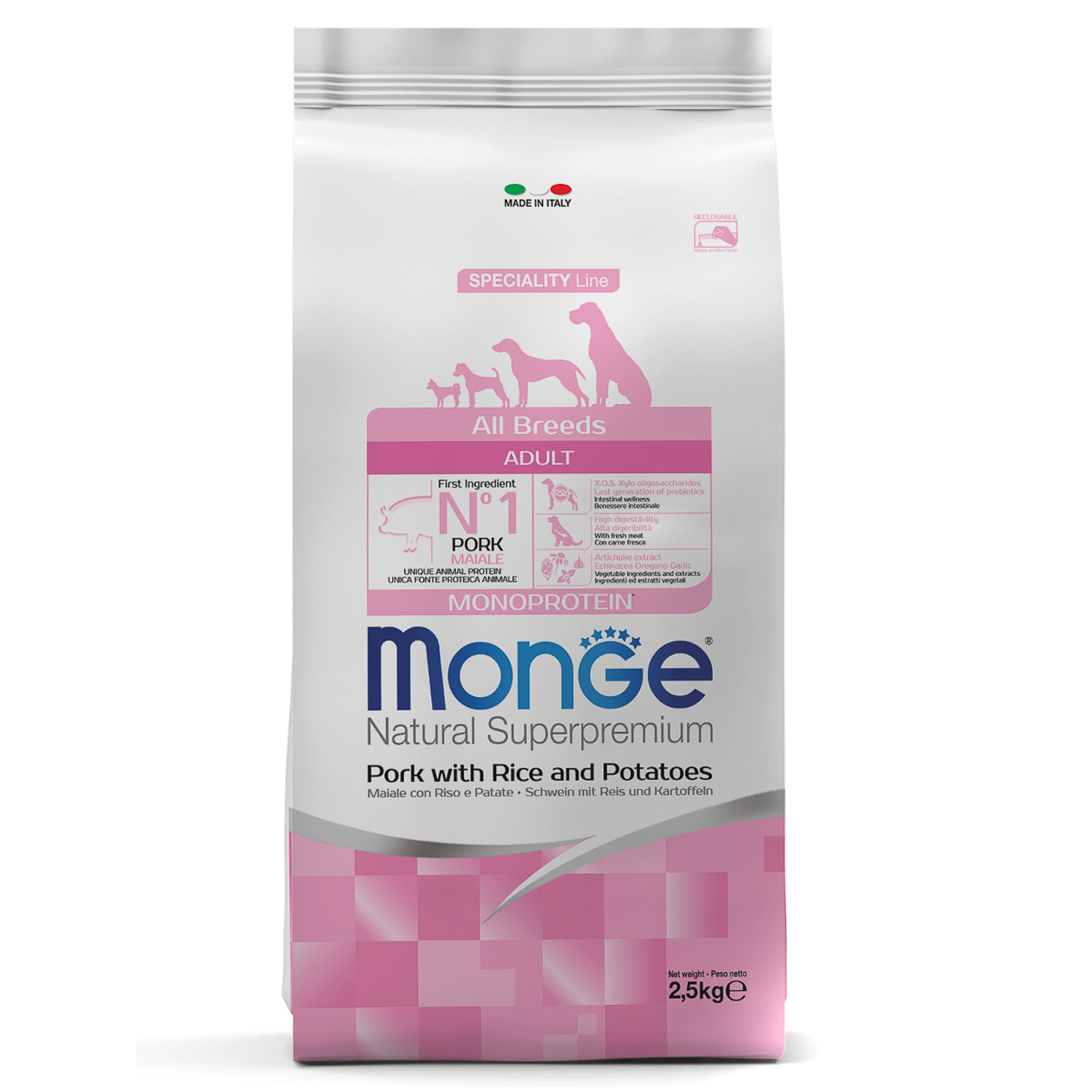 Monge Dog Monoprotein корм для собак всех пород свинина с рисом и картофелем 2,5 кг
