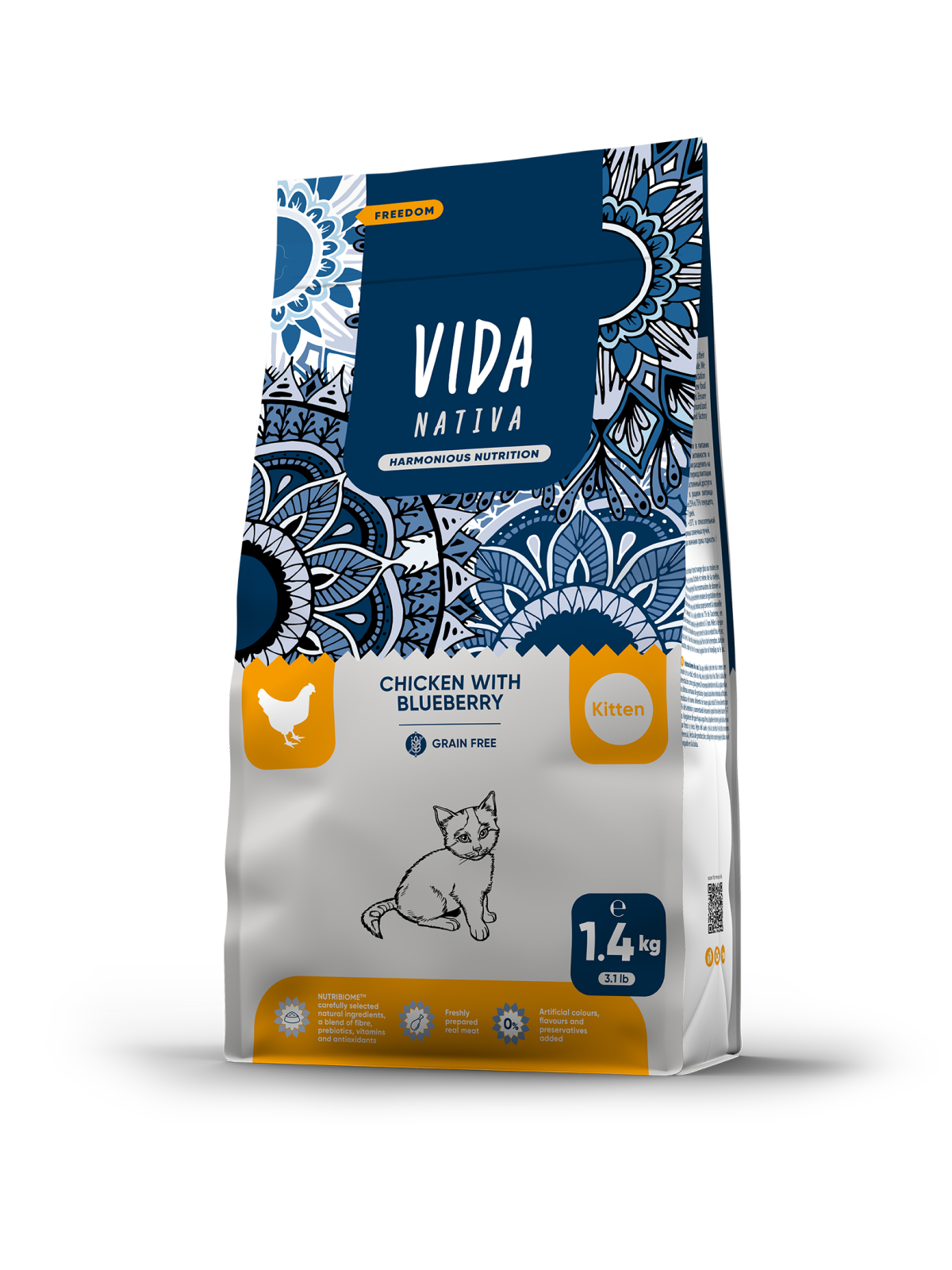 Сухой корм VIDA NATIVA для котят из курицы с черникой 1,4 кг