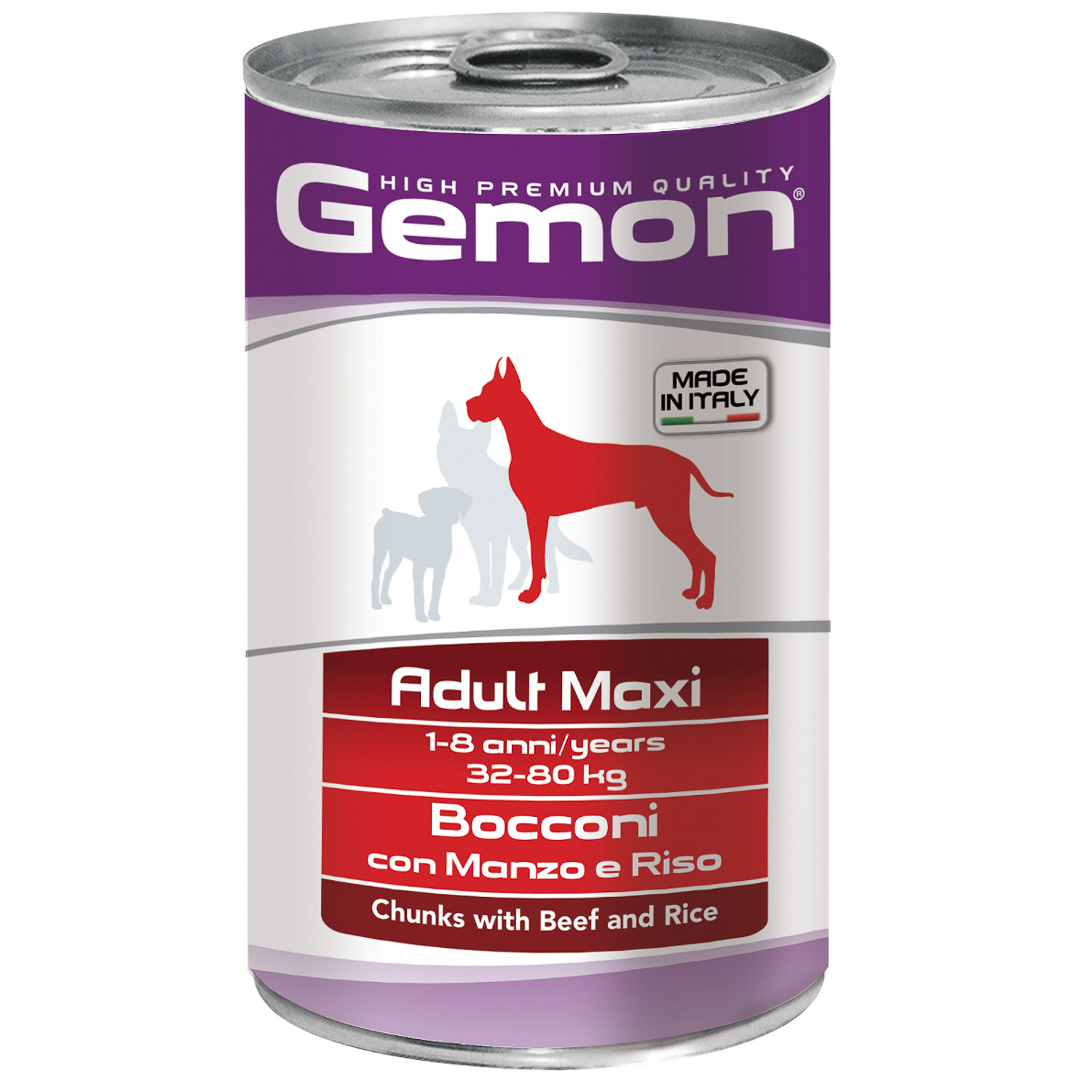 Влажный корм Gemon Dog Maxi для взрослых собак крупных пород, кусочки с говядиной и рисом, консервы 1250 г
