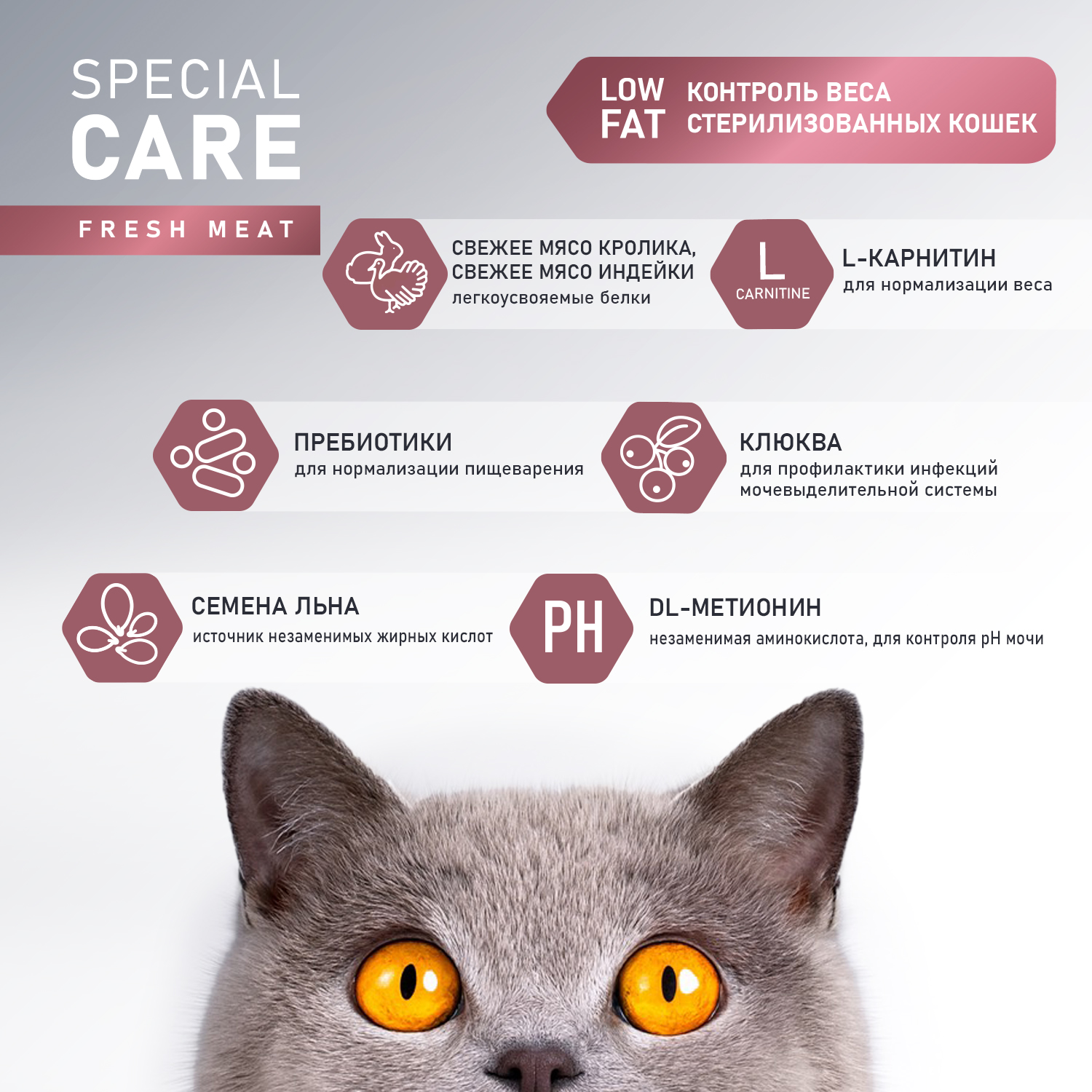 Сухой корм AWARD SPECIAL CARE Weight Control для взрослых стерилизованных кошек для контроля веса со свежим мясом кролика 1,5кг