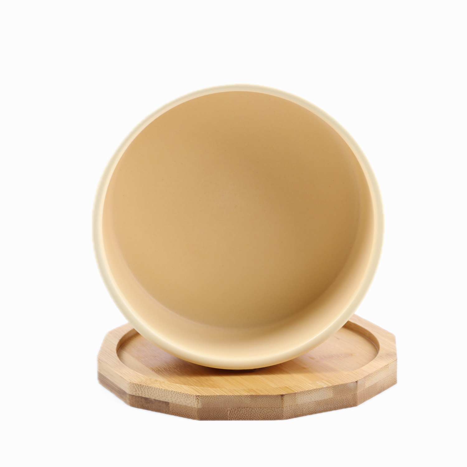 Миска Mr.Kranch Bamboo керамическая сливочная на бамбуковой подставке 470 мл