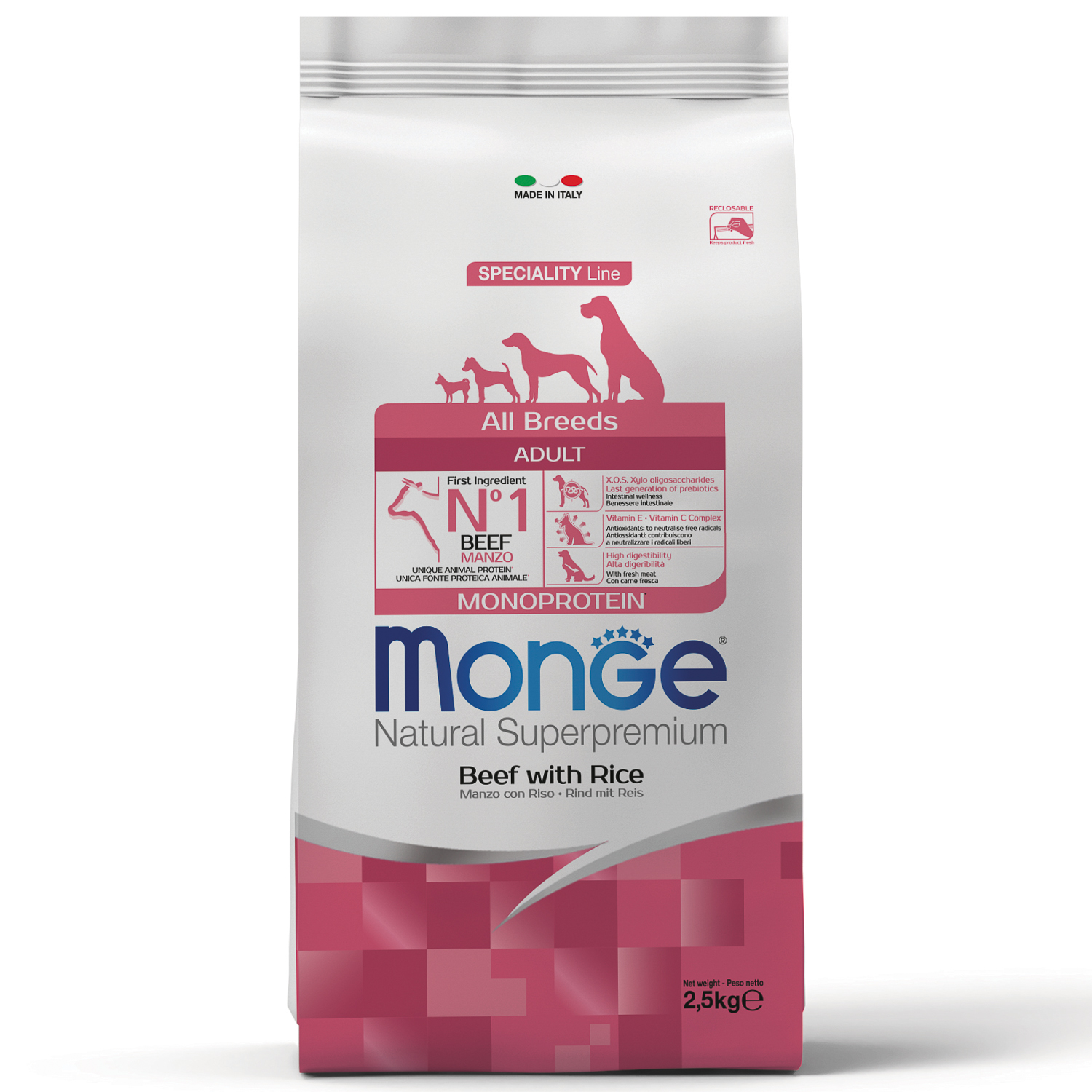 Сухой корм Monge Dog Speciality Line Monoprotein All Breeds Beef and Rice для взрослых собак всех пород, из говядины с рисом 2,5 кг