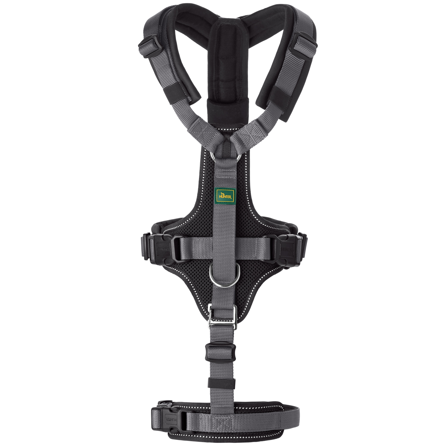 Hunter шлейка для собак Safety Maldon M-L (57-98 / 60-91 / 2,5 см) с ручкой, нейлон, черный/серый СКИДКА 50%