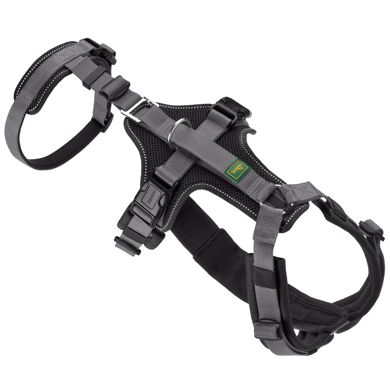 Hunter шлейка для собак Safety Maldon M-L (57-98 / 60-91 / 2,5 см) с ручкой, нейлон, черный/серый СКИДКА 50%