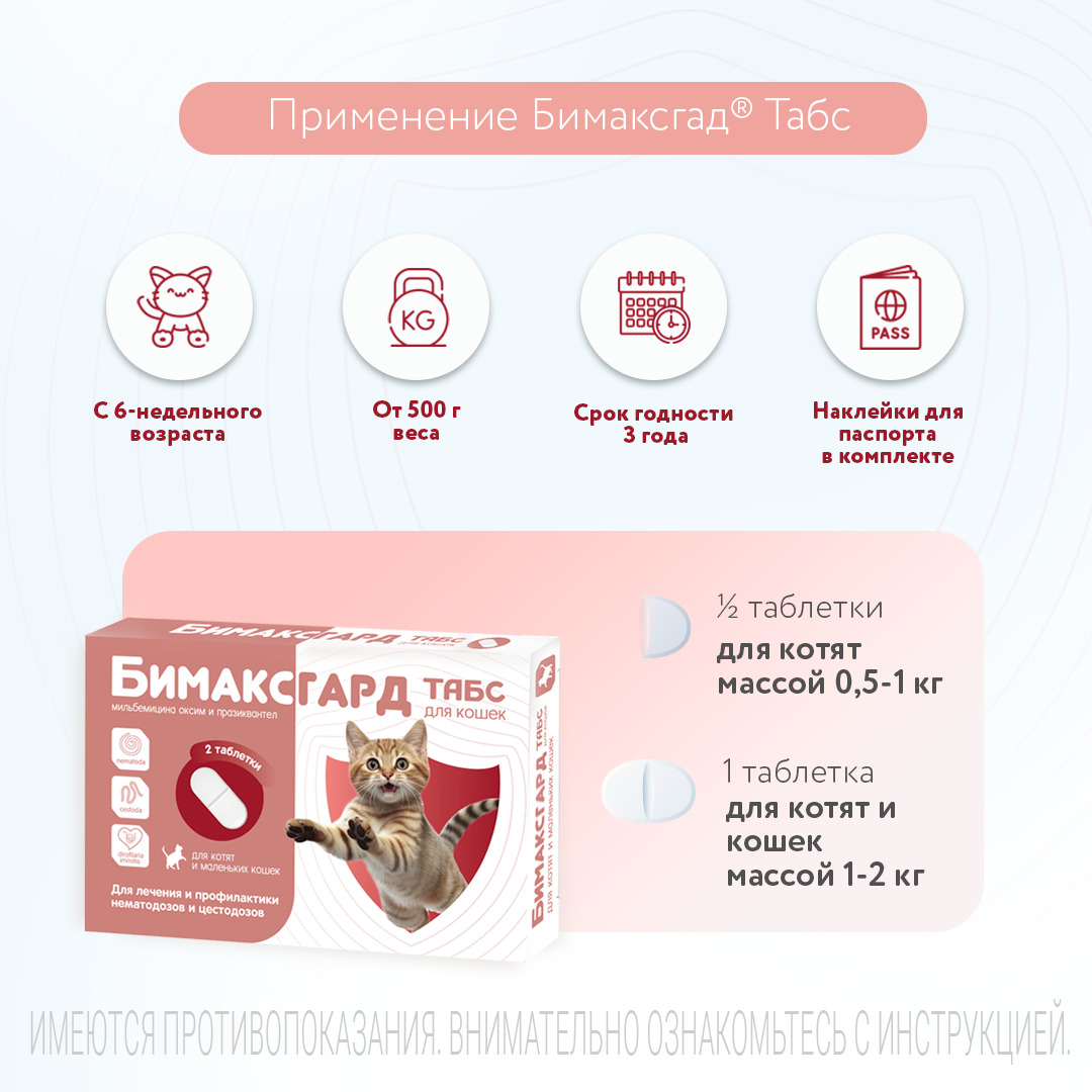 Бимаксгард® ТАБС антигельминтный препарат для котят и маленьких кошек, 2 таб.