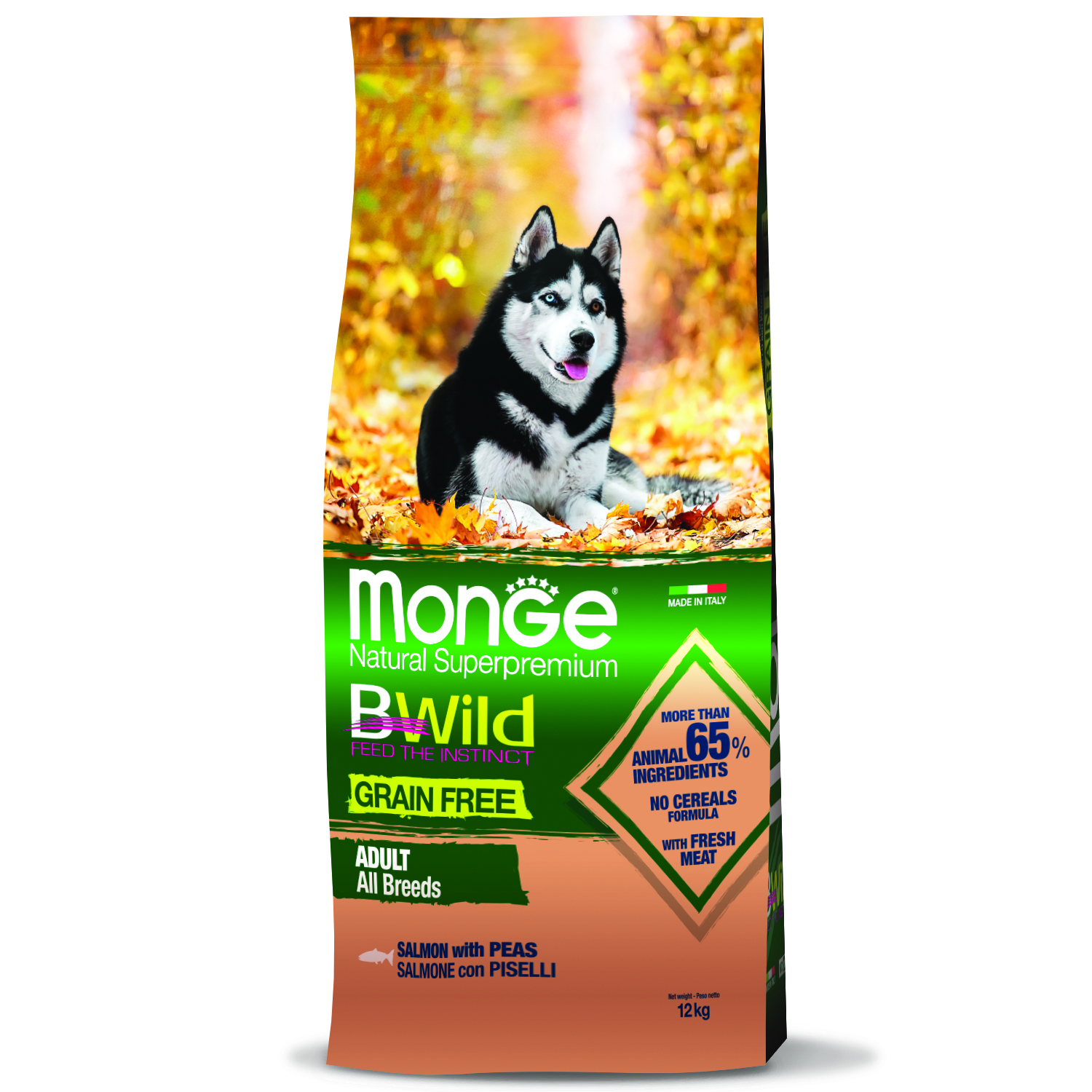Сухой корм Monge Dog BWild GRAIN FREE для взрослых собак, беззерновой, из лосося 12 кг