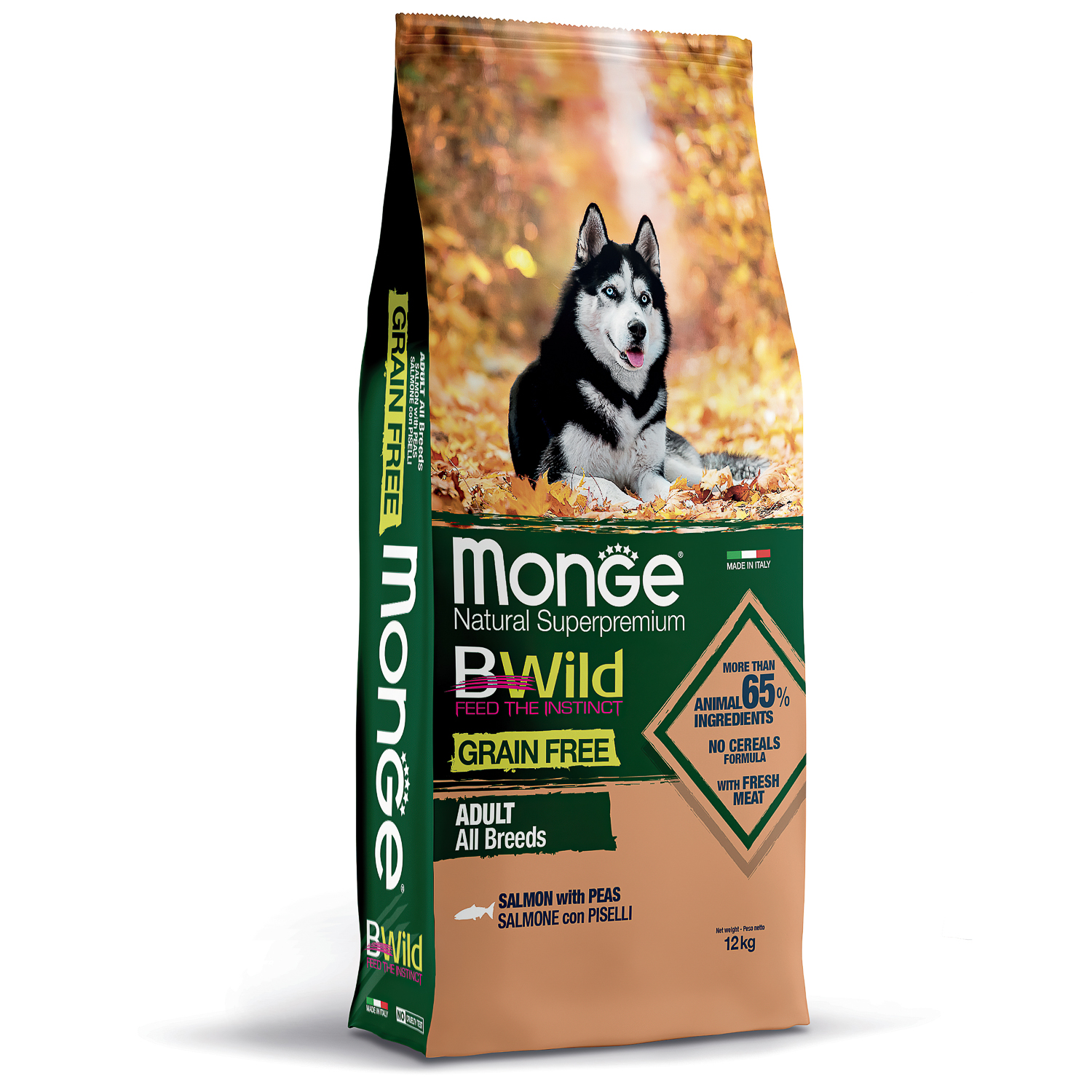 Сухой корм Monge Dog BWild GRAIN FREE для взрослых собак, беззерновой, из лосося 12 кг