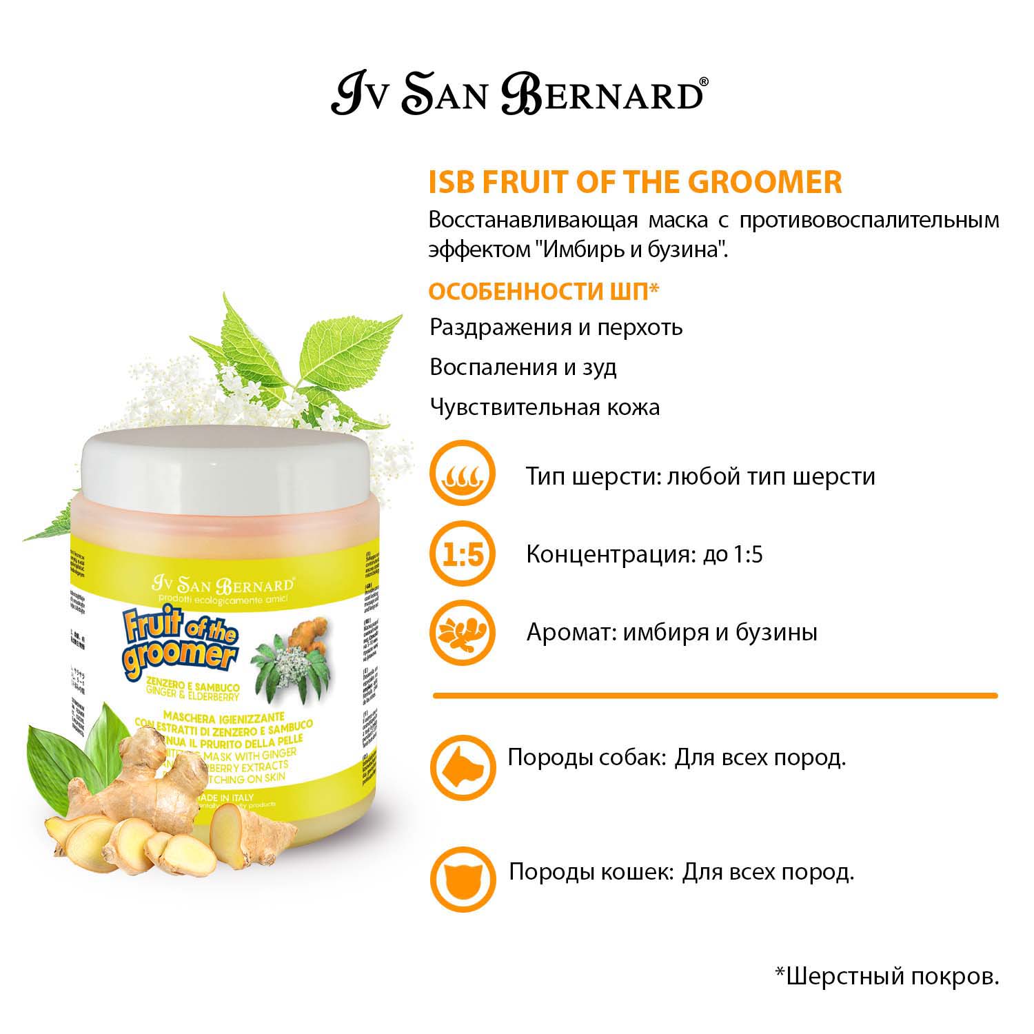 ISB Fruit of the Groomer Ginger&Elderbery Восстанавливающая маска с противовоспалительным эффектом 1 л