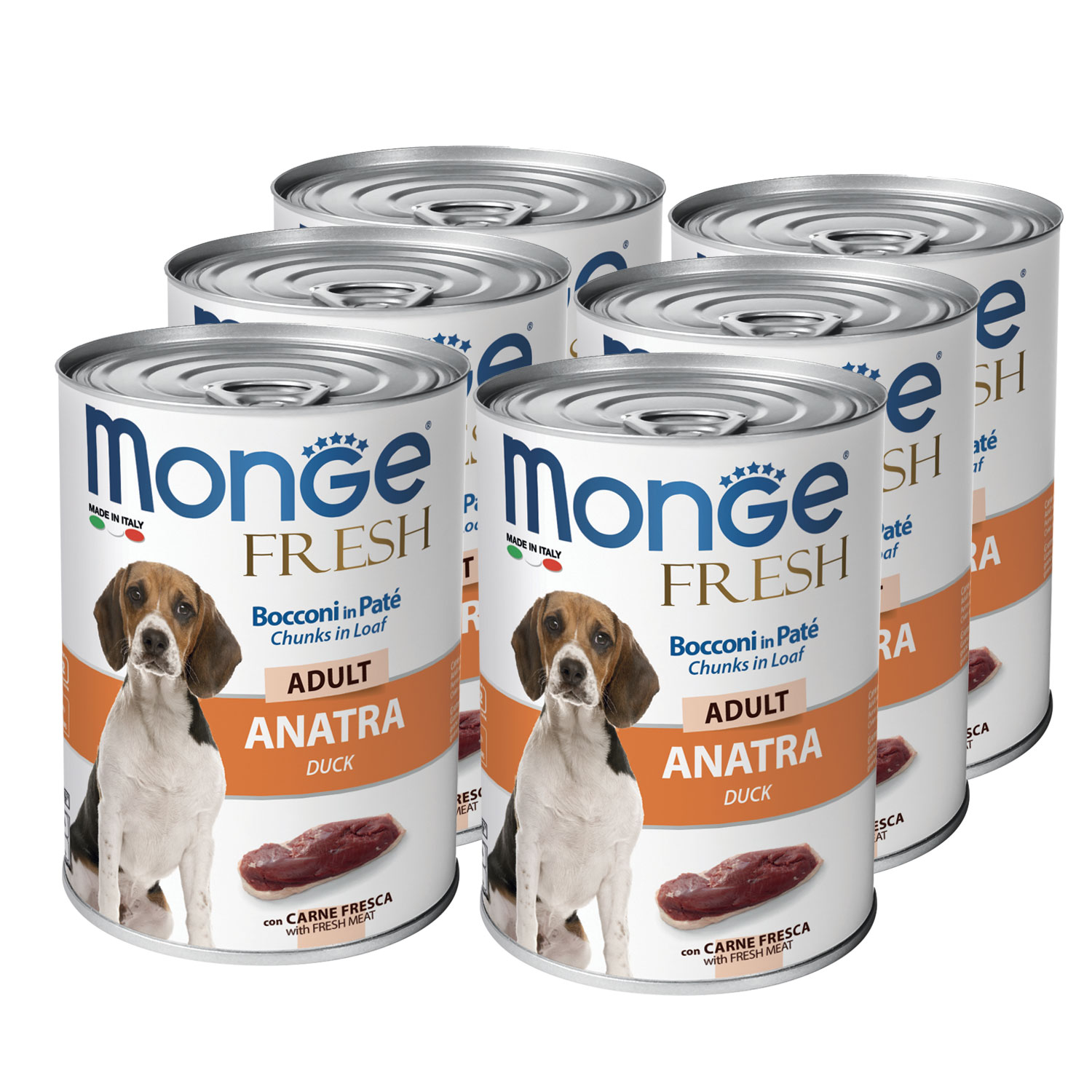 Влажный корм Monge Dog Fresh Chunks in Loaf для взрослых собак, мясной рулет из утки, консервы 400 г