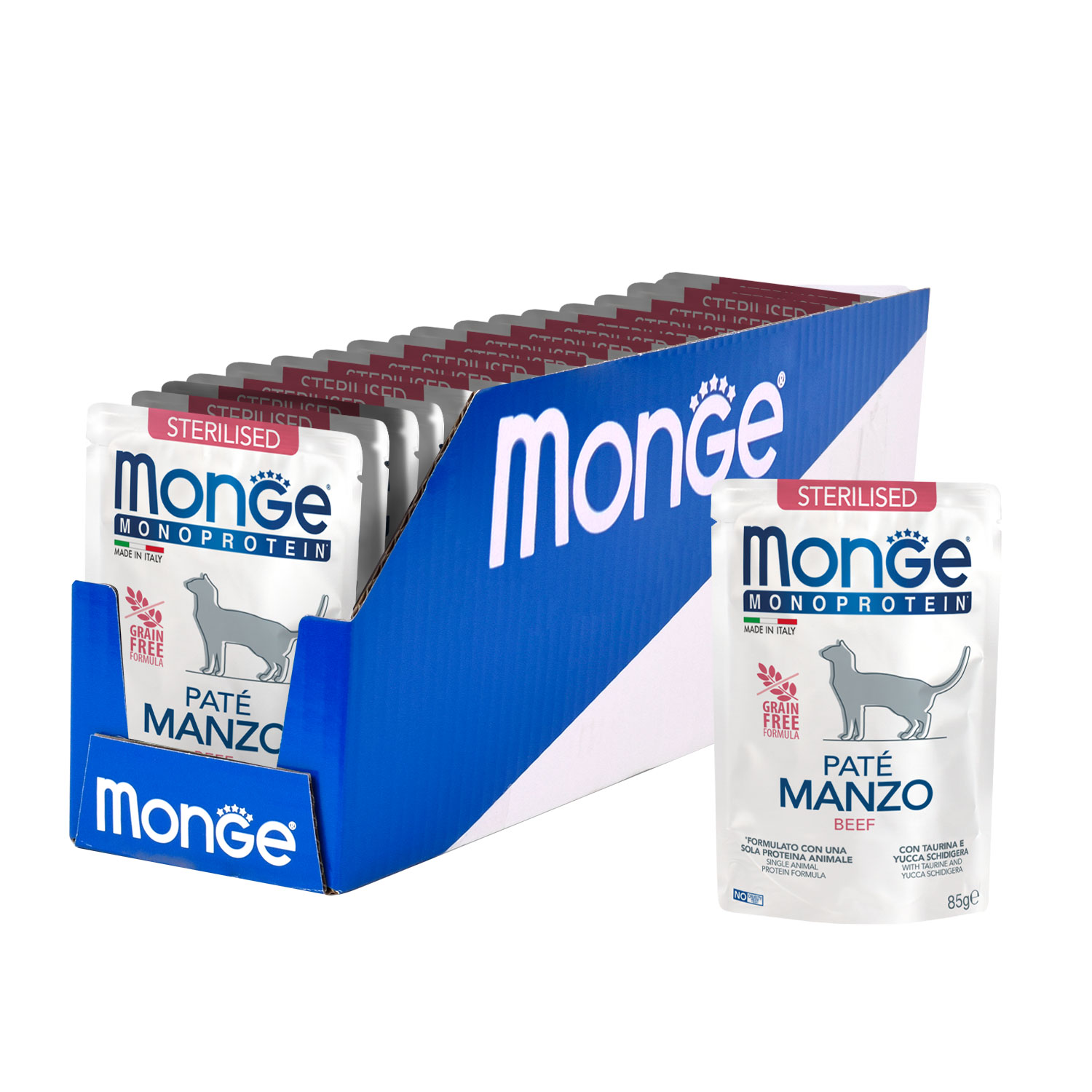Влажный корм Monge Cat Monoprotein для стерилизованных кошек, из говядины, паучи 85 г