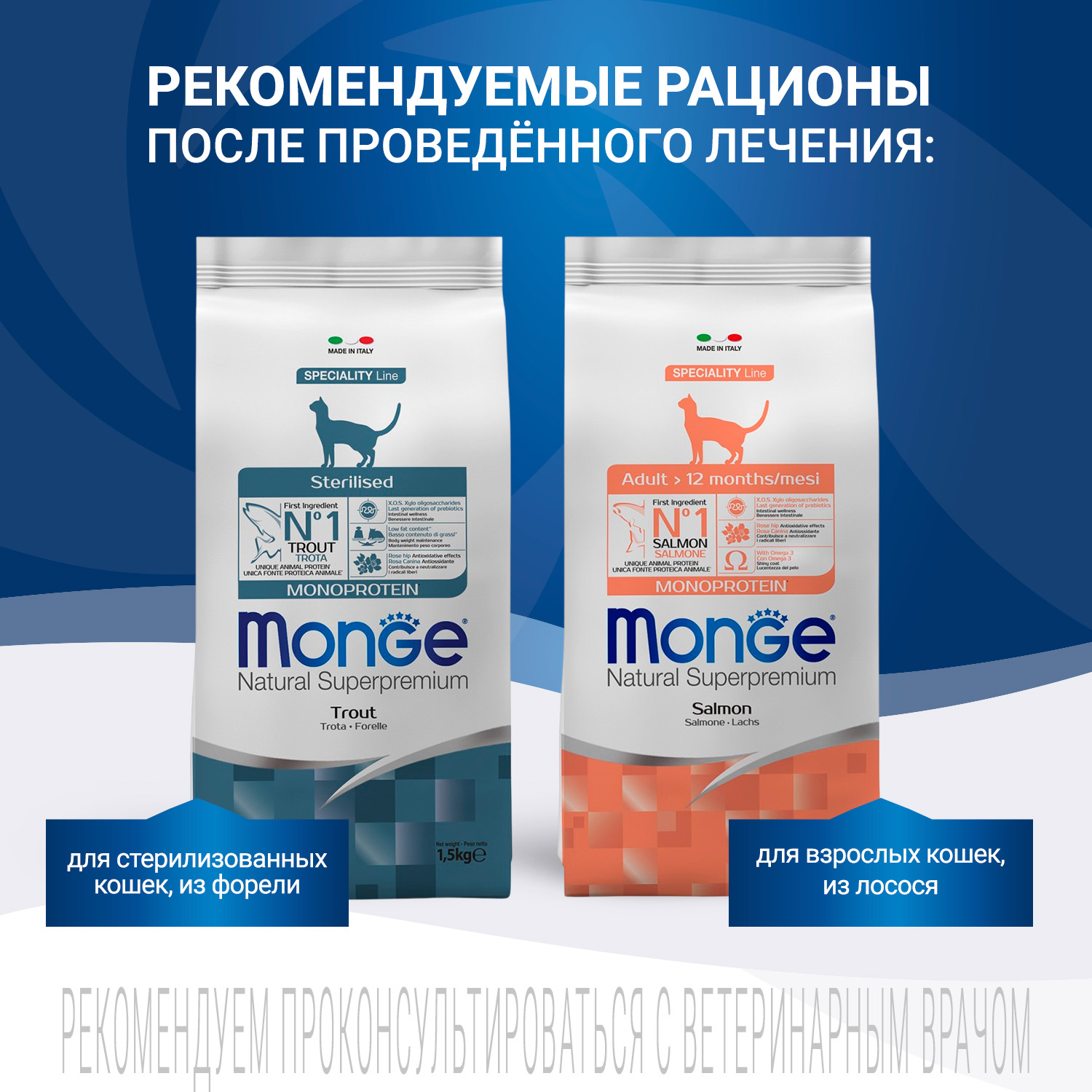 Диетический корм Monge VetSolution Cat Dermatosis Дерматозис для кошек при заболеваниях кожи 1,5 кг