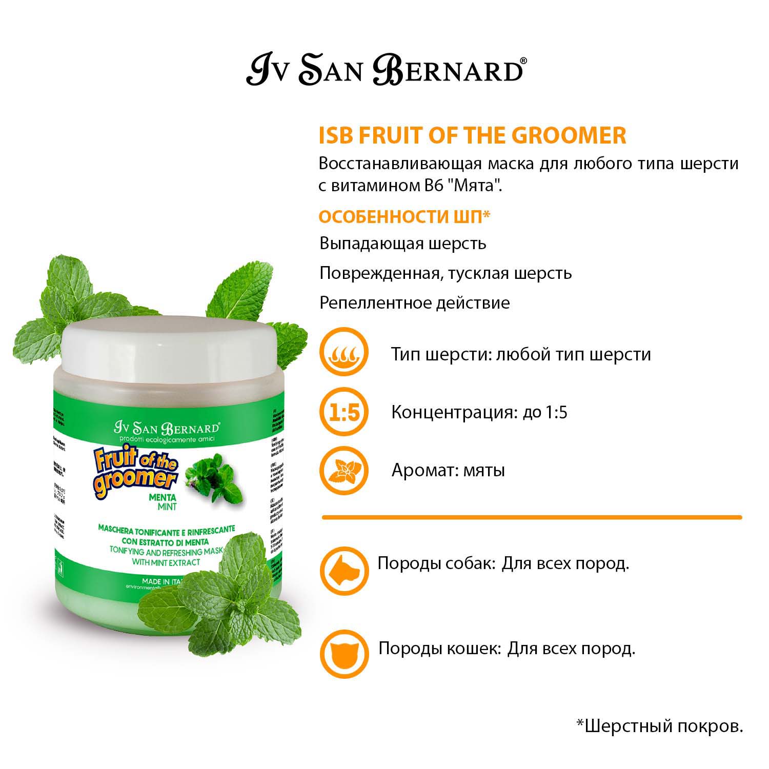 ISB Fruit of the Groomer Mint Восстанавливающая маска для любого типа шерсти с витамином В6 1 л