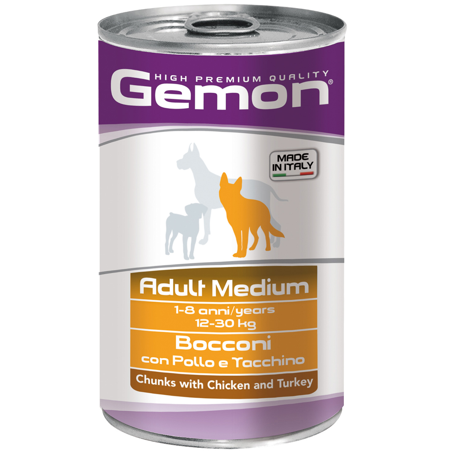 Влажный корм Gemon Dog Medium для взрослых собак средних пород, кусочки с курицей и индейкой, консервы 1250 г