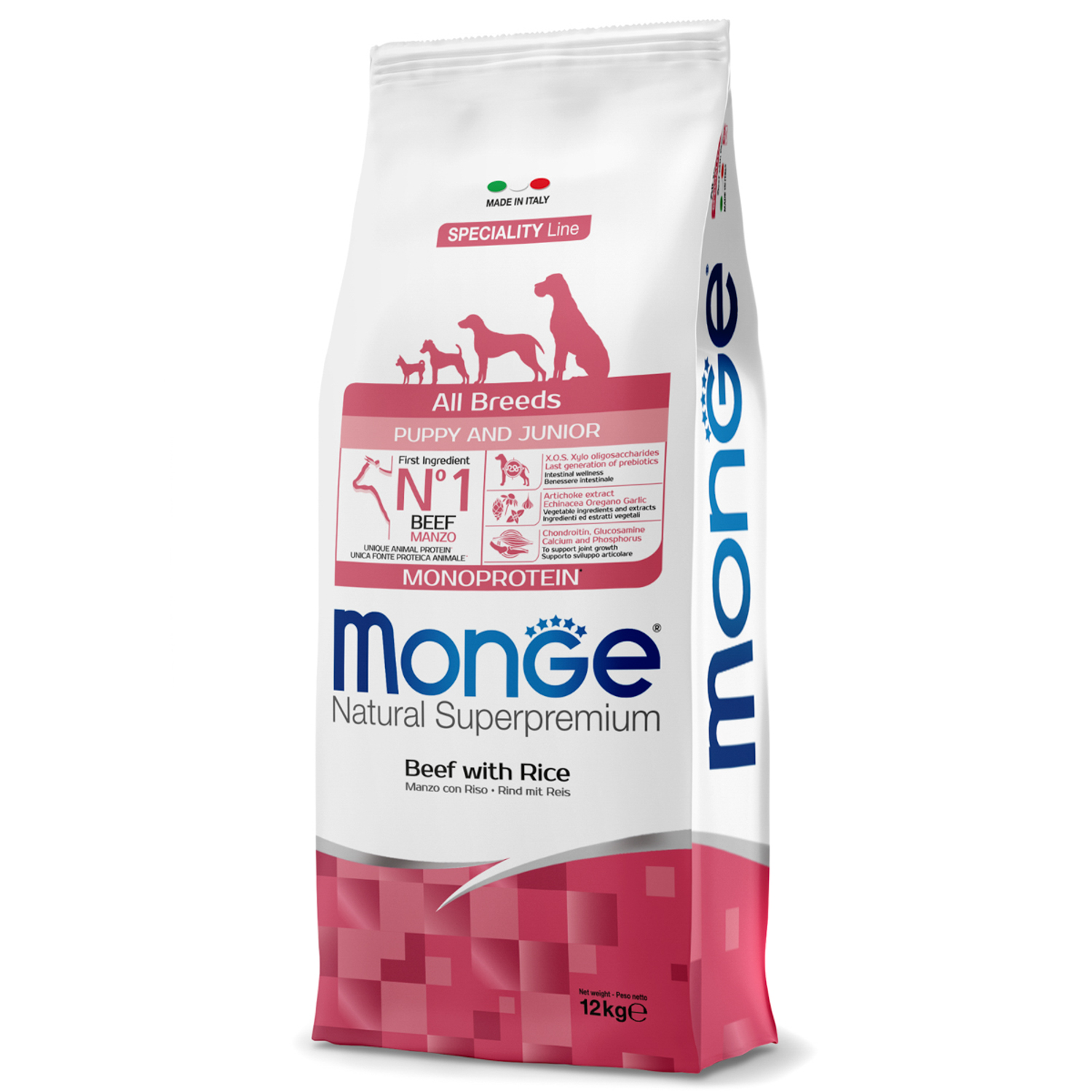 Сухой корм Monge Dog Speciality Line Monoprotein Puppy & Junior для щенков всех пород, из говядины с рисом 12 кг