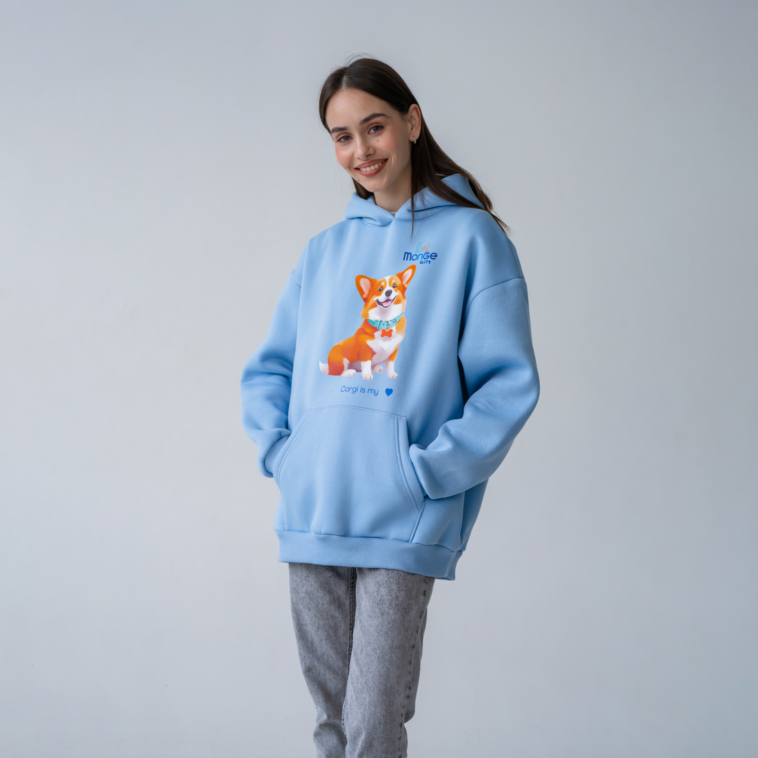 Худи AVALON корги голубого цвета  Monge Gift M