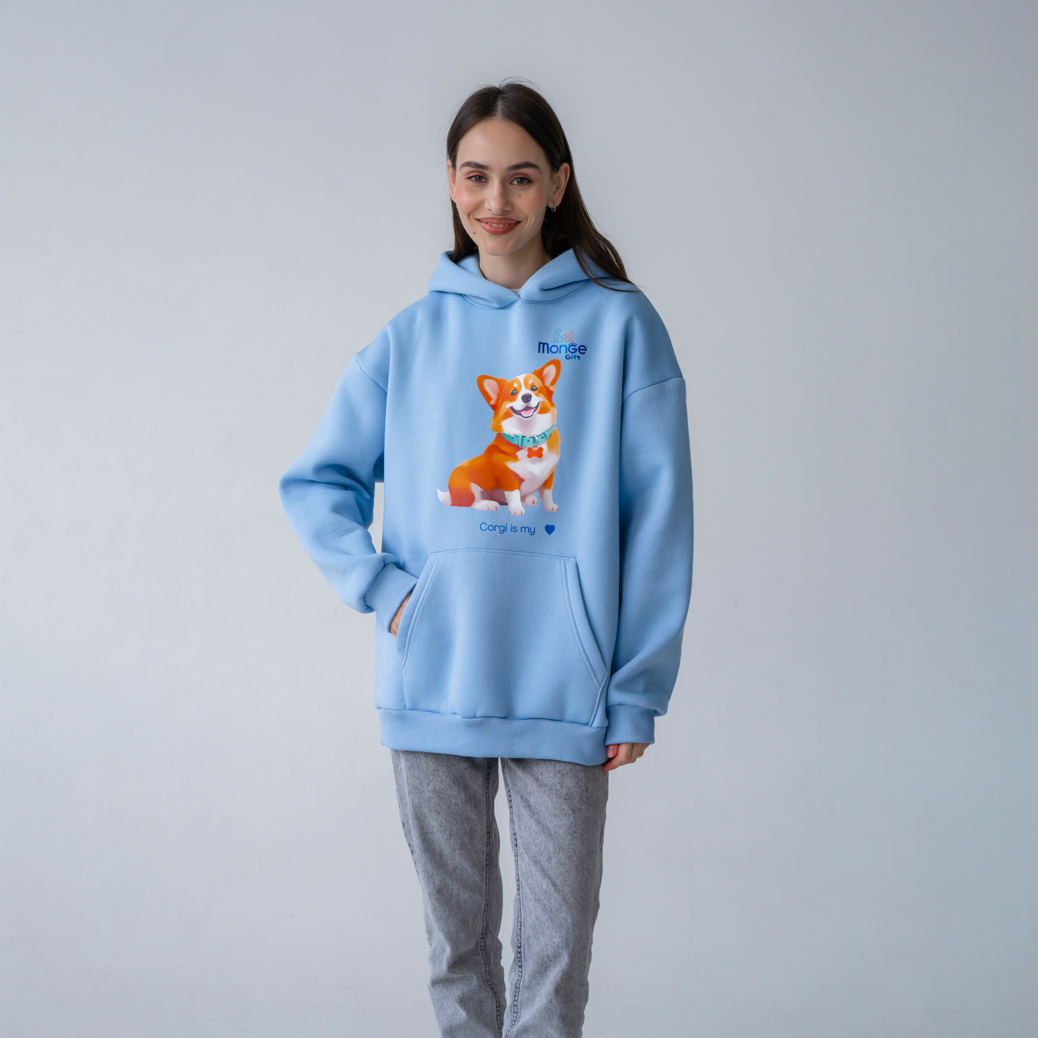Худи AVALON корги голубого цвета  Monge Gift M