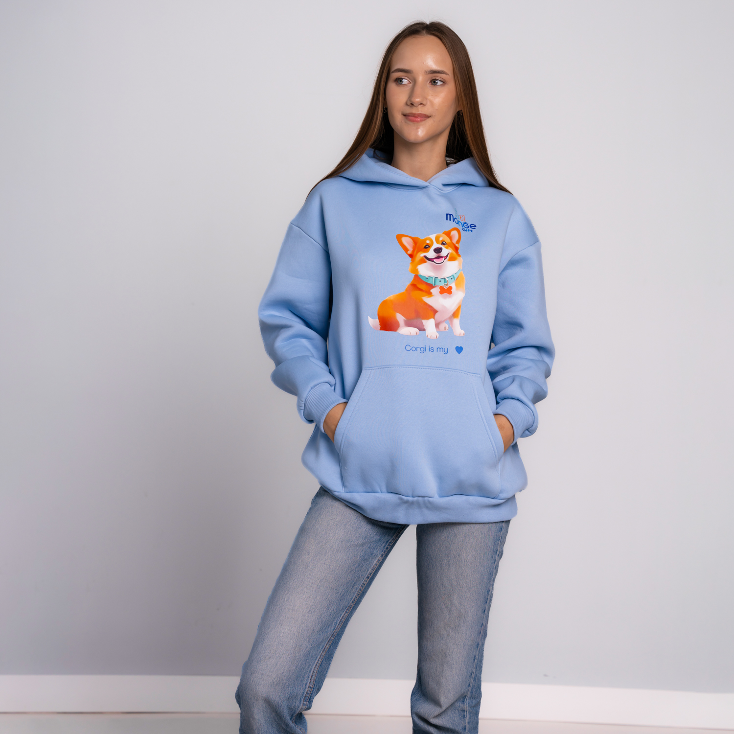 Худи AVALON корги голубого цвета  Monge Gift M