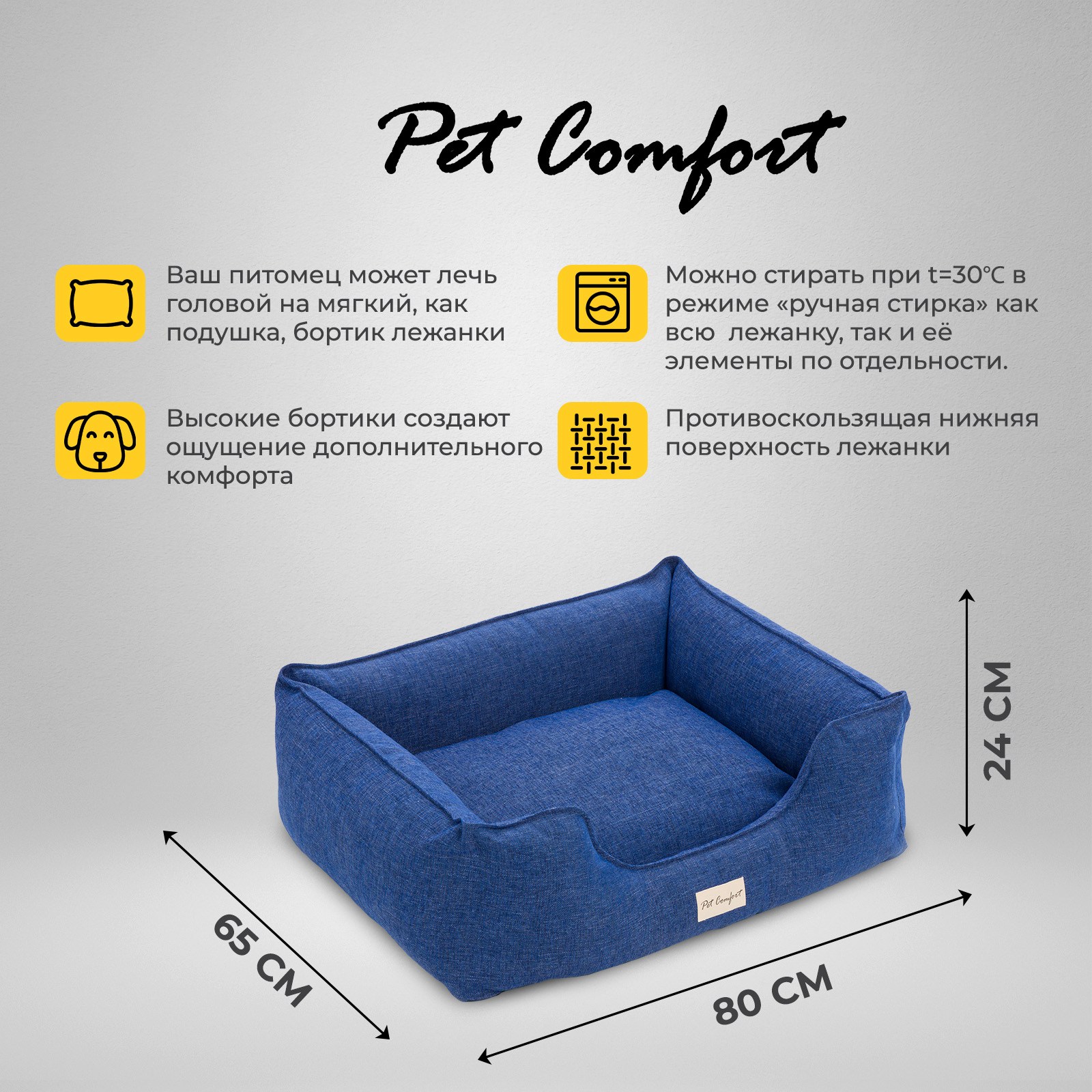 Лежанка Pet Comfort для собак средних пород, Alpha Mirandus 33, размер M, 65х80 см, синий СКИДКА 40%