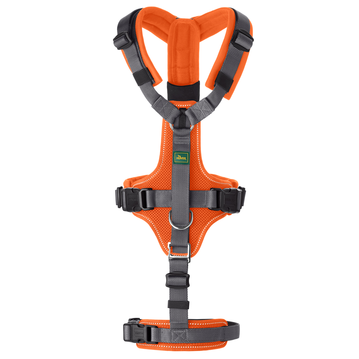 Hunter шлейка для собак Safety Maldon S-M (46-82 / 47-69 / 2 см) с ручкой, нейлон, оранжевый/серый СКИДКА 50%