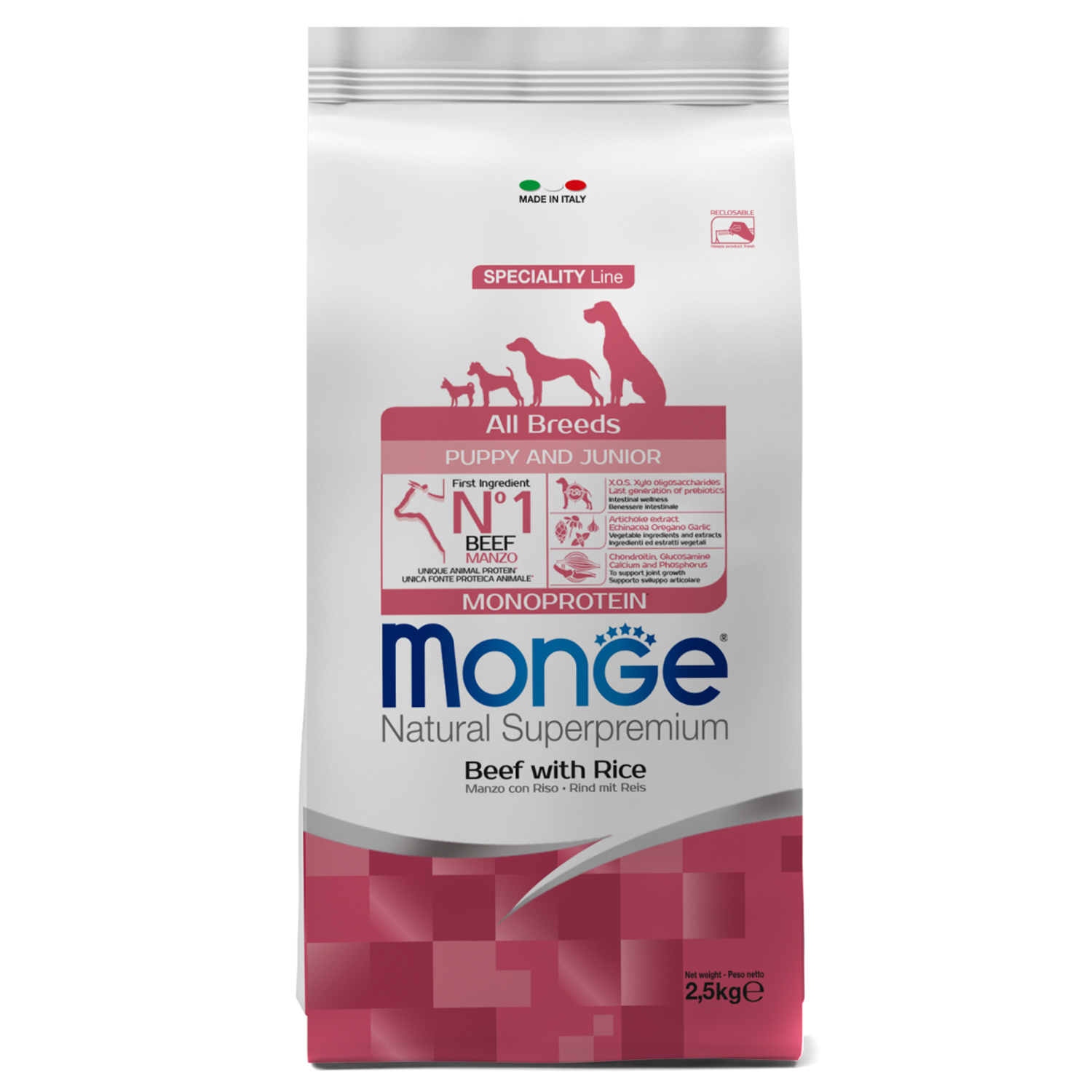 Сухой корм Monge Dog Speciality Line Monoprotein Puppy & Junior корм для щенков всех пород, из говядины с рисом 2,5 кг