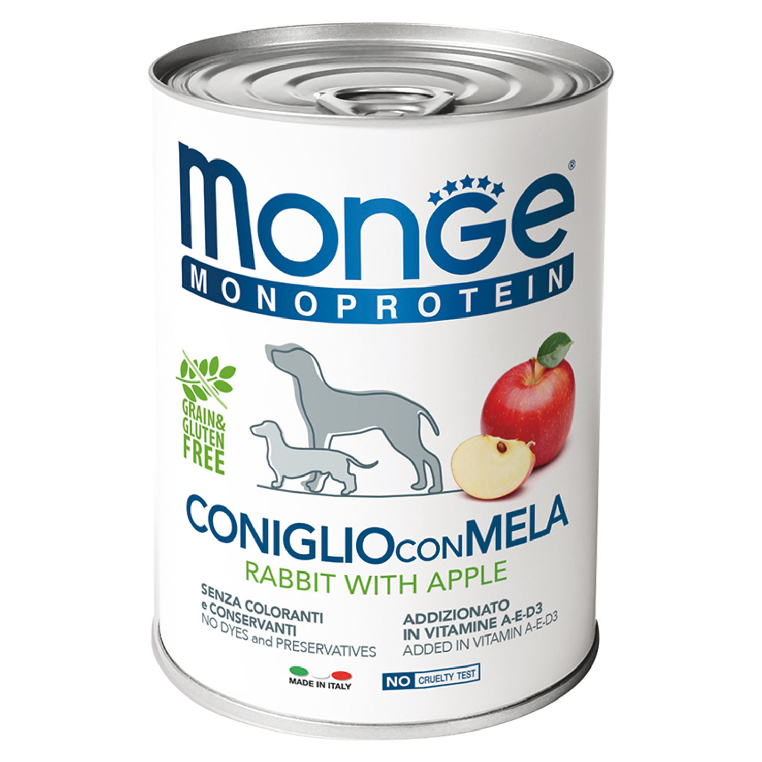 Влажный корм Monge Dog Natural Monoprotein Fruits для собак, паштет из кролика с рисом и яблоками, консервы 400 г