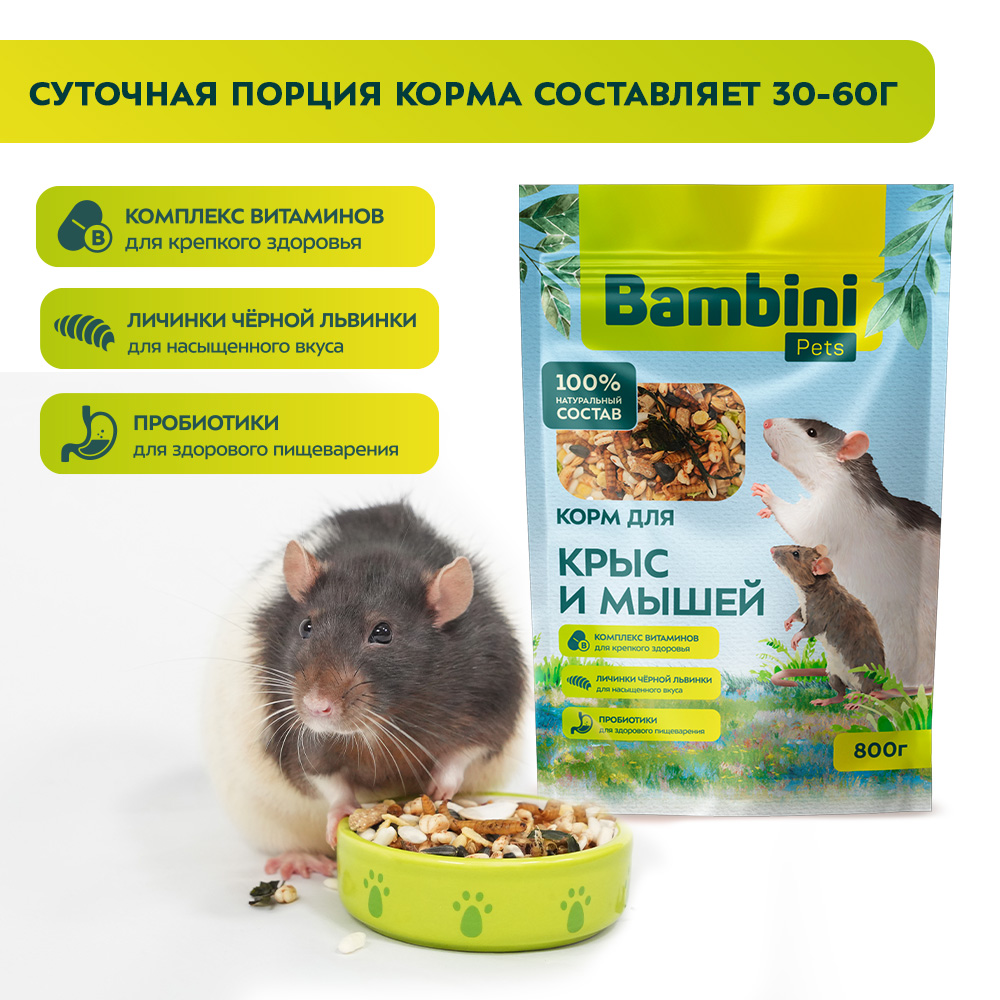 Корм Bambini Pets для крыс и мышей, 800 г