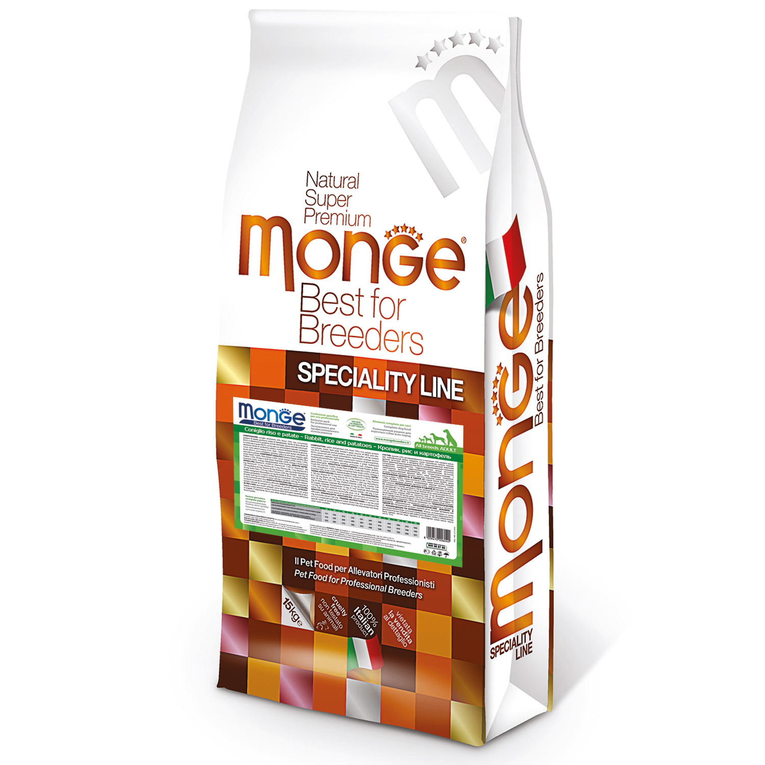 Сухой корм Monge Dog PFB Specialty Monoprotein 26/16 для взрослых собак всех пород с кроликом, рисом и картофелем 15 кг