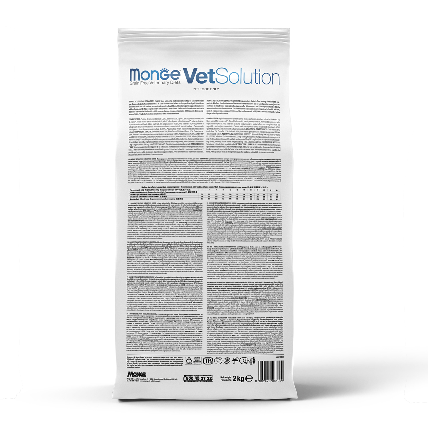 Диетический корм Monge VetSolution Dog Dermatosis Дерматозис для собак при заболеваниях кожи 2 кг