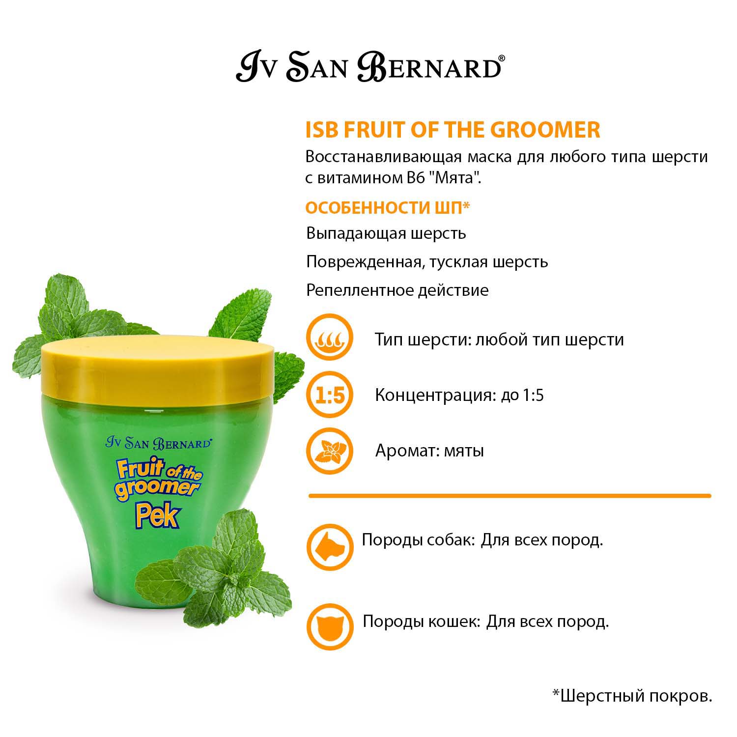 ISB Fruit of the Groomer Mint Восстанавливающая маска для любого типа шерсти с витамином В6 250 мл