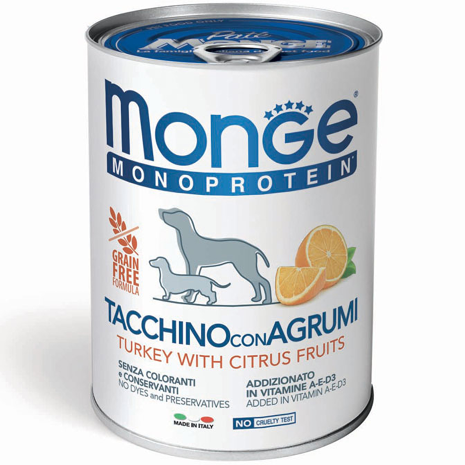 Влажный корм Monge Dog Natural Monoprotein Fruits для собак, паштет из индейки с рисом и цитрусовыми, консервы 400 г