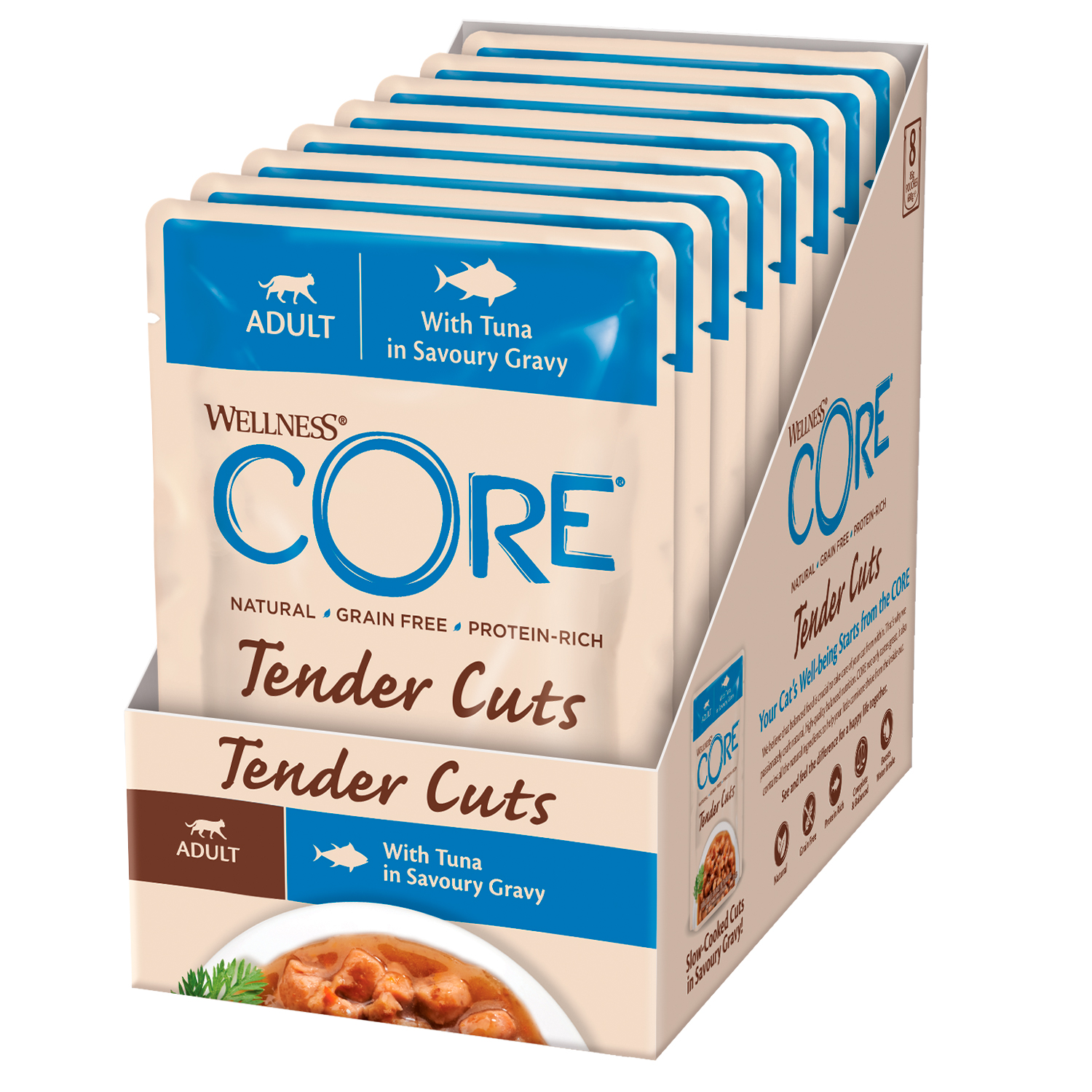 Влажный корм CORE TENDER CUTS для кошек, из тунца в виде нарезки в соусе, паучи 85 г