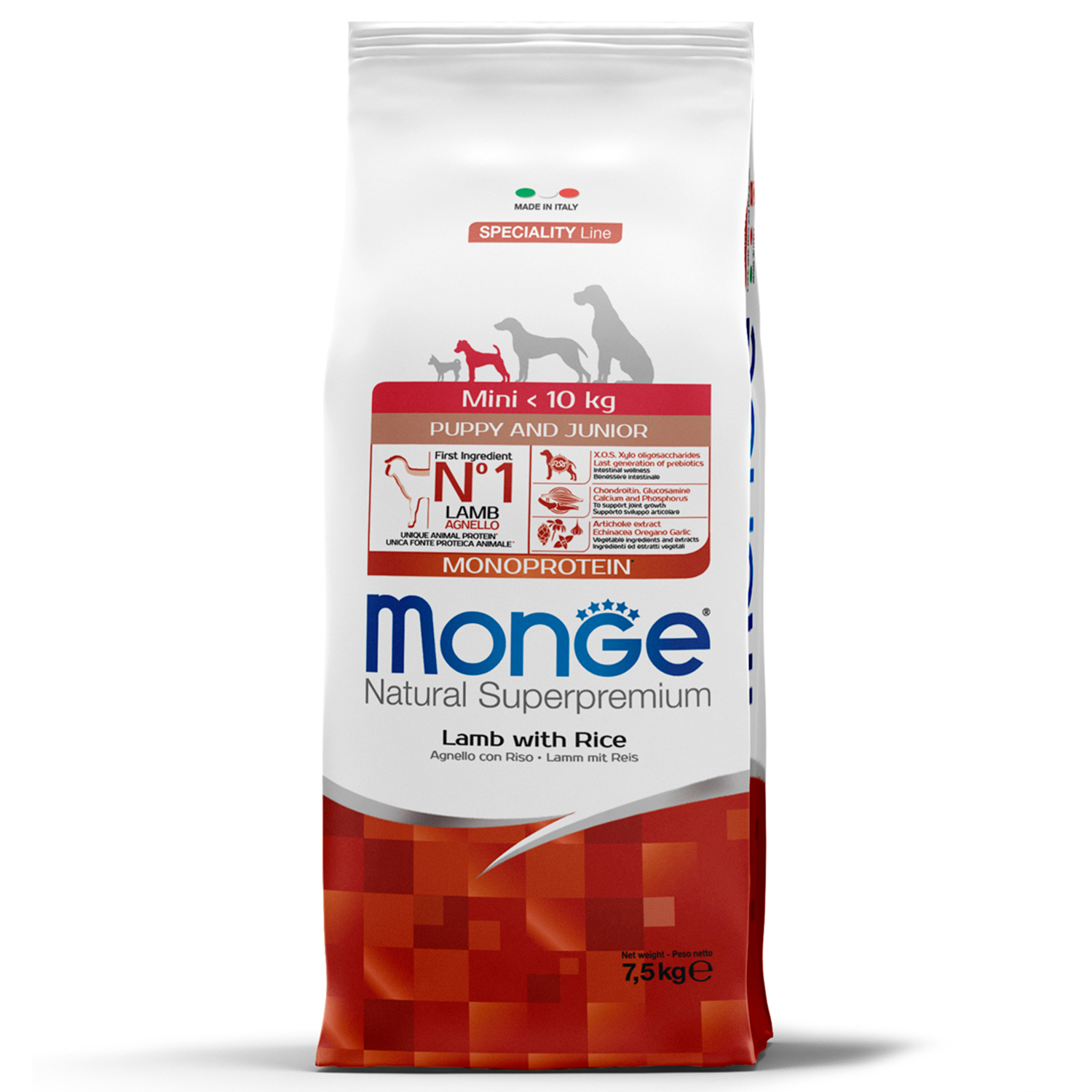 Сухой корм Monge Dog Speciality Line Monoprotein для щенков мелких пород, из ягненка с рисом 7,5 кг