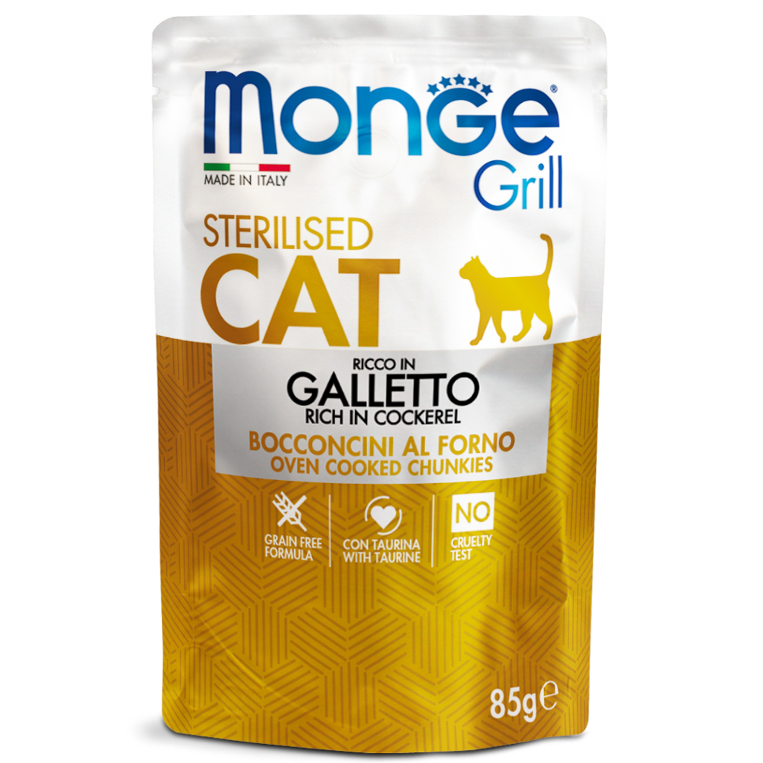 Влажный корм Monge Cat Grill для стерилизованных кошек, с курицей, паучи 85 г