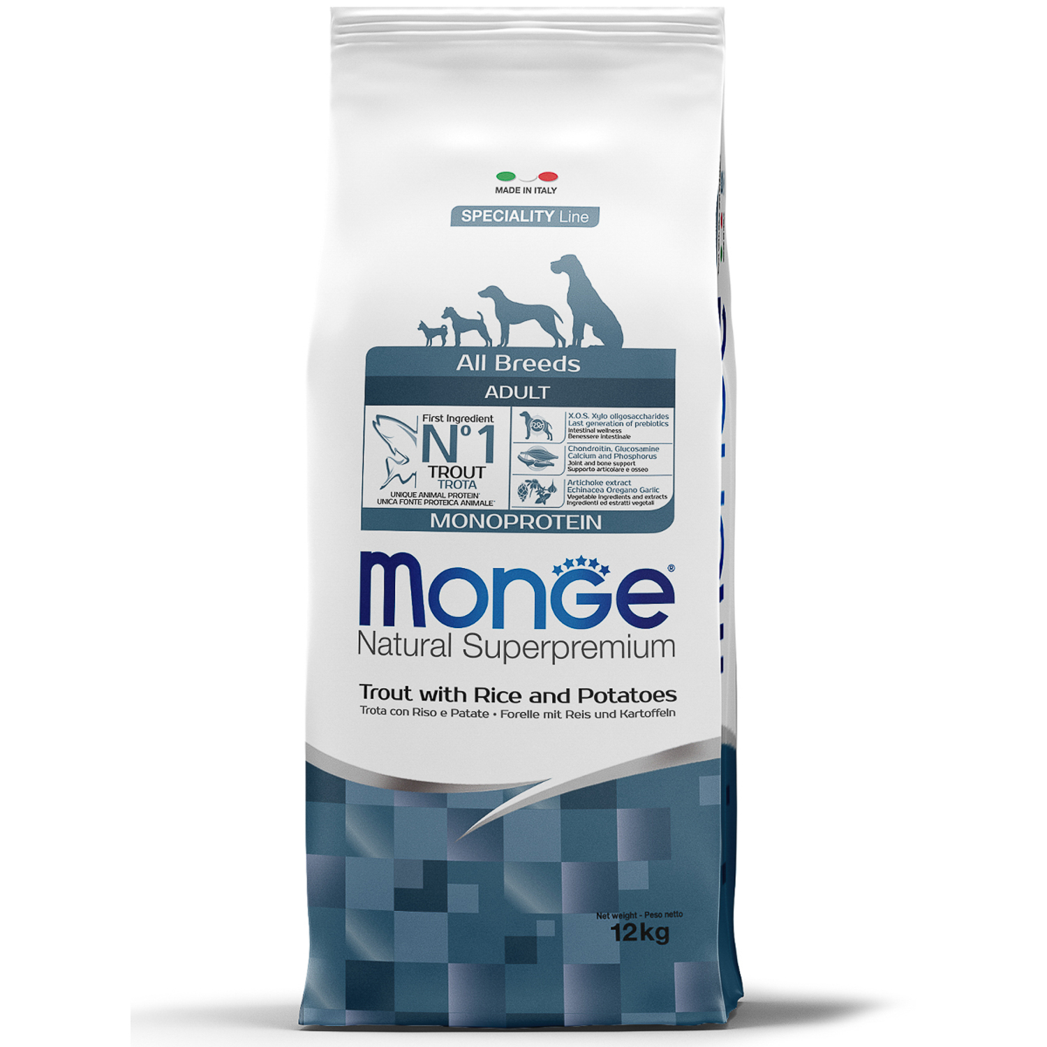 Сухой корм Monge Dog Speciality Line Monoprotein для взрослых собак всех пород, из форели с рисом и картофелем 12 кг