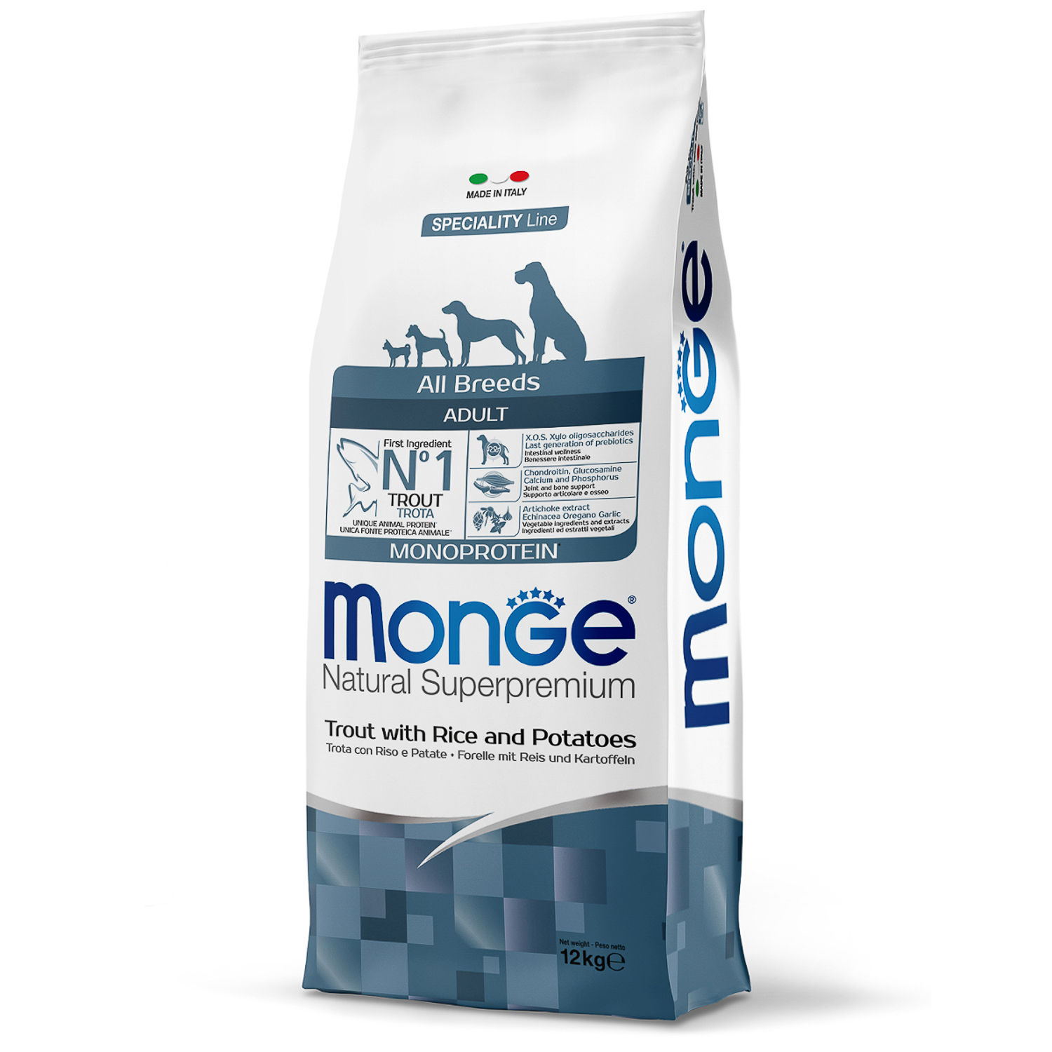 Сухой корм Monge Dog Speciality Line Monoprotein для взрослых собак всех пород, из форели с рисом и картофелем 12 кг