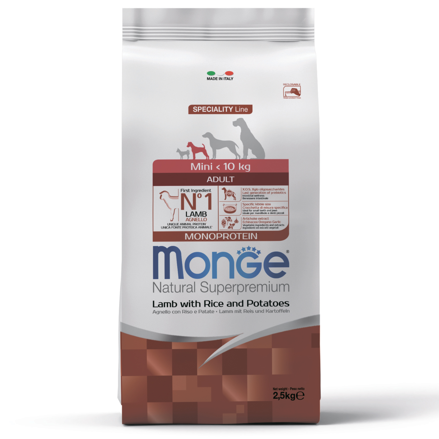 Сухой корм Monge Dog Speciality Line Monoprotein Mini для взрослых собак мелких пород, из ягненка с рисом и картофелем 2,5 кг
