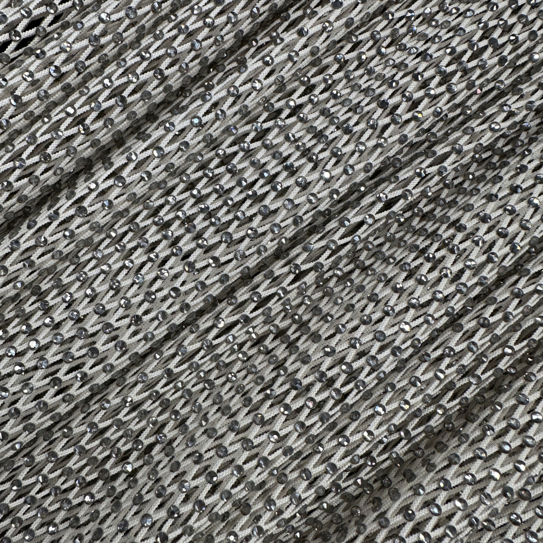 Сетка трикотажная с кристаллами SS10 LIGHT GRAY DIAMOND, айвори, 150 см