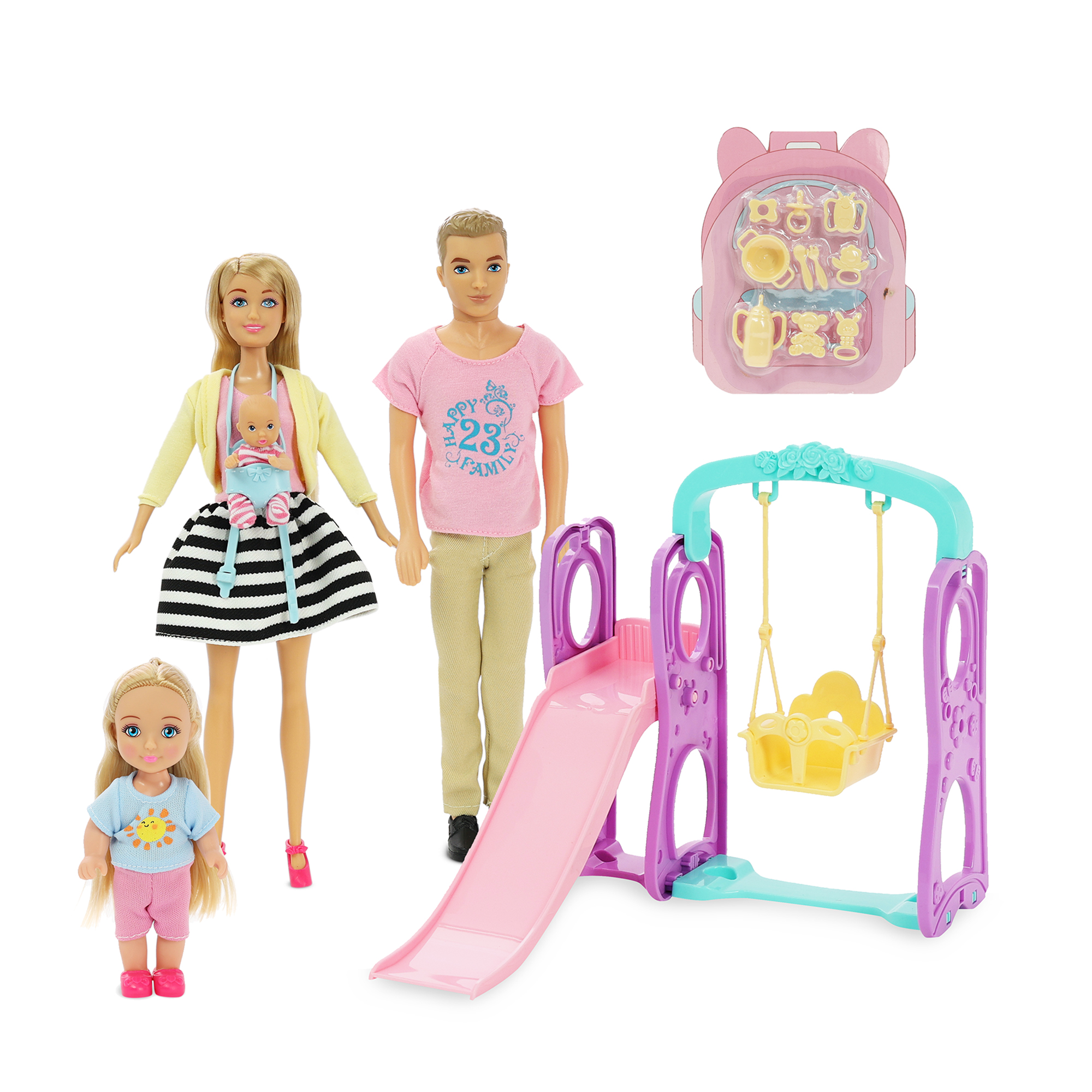 Набор кукол для девочек "Семья" на прогулке, 40х32х8см, ABS пластик