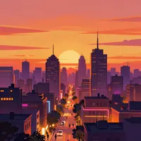 Arte de cidade no pôr do sol