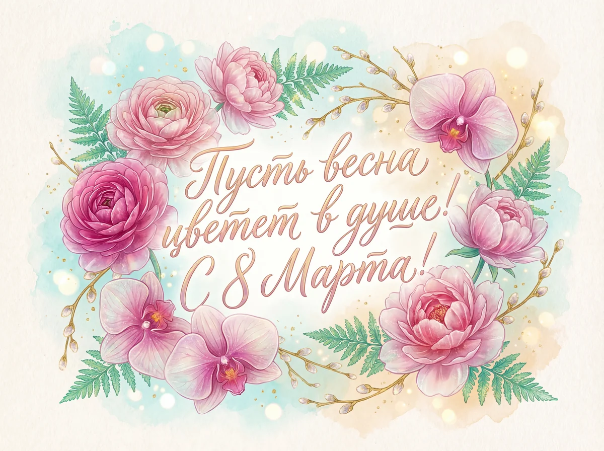 цветы невероятной красоты с надмисью " 8 Марта"