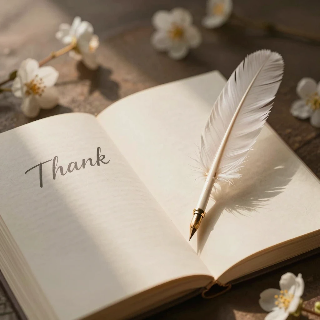 An open book with a quill pen, gently illuminated by warm li...