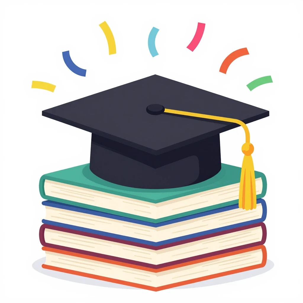An artistic illustration of a graduation cap resting on a st...