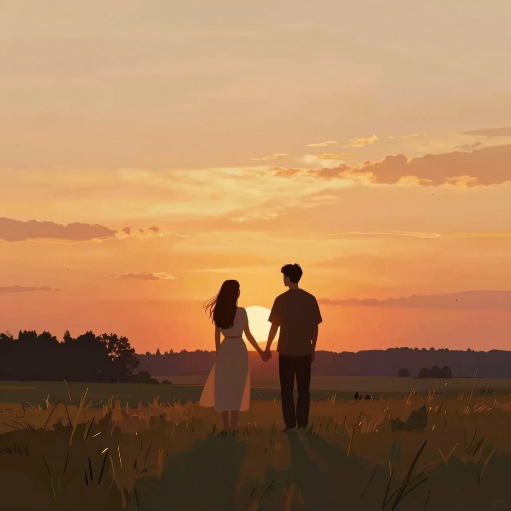 An artistic illustration of a sunset over a quiet Polish lan...