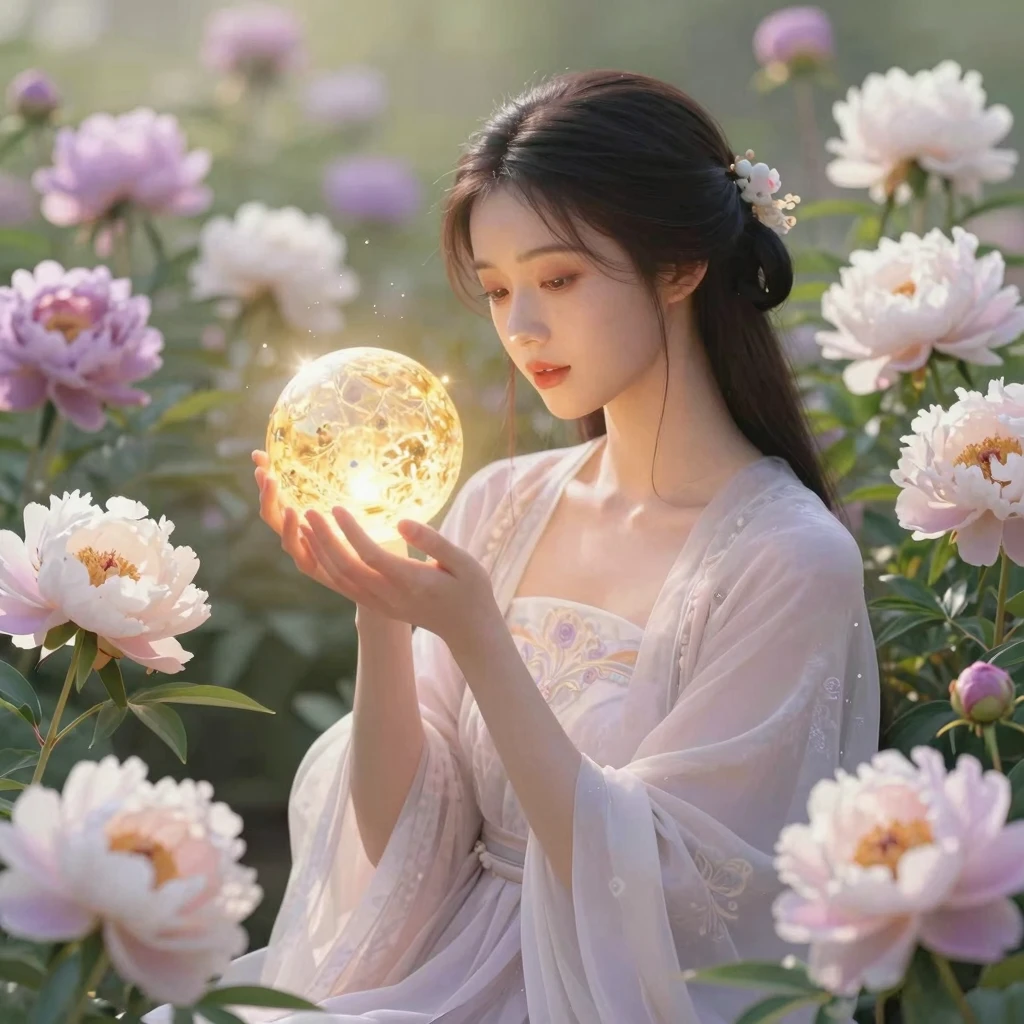 Artistic illustration of a kind, serene woman in a sun-drenc...